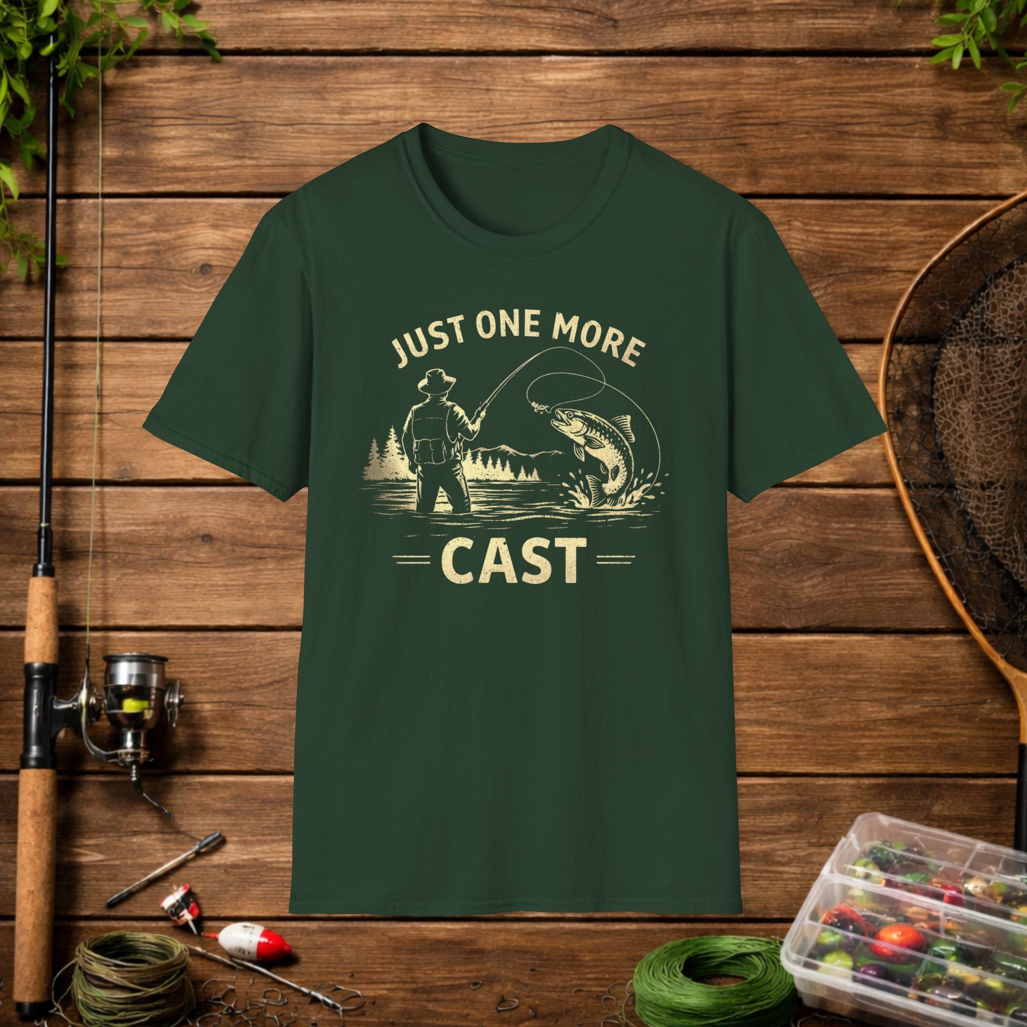 Fishing T-Shirt — "Just One More Cast" Vintage Angler Tee