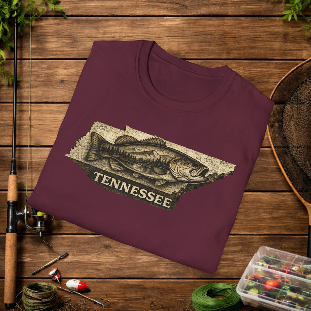 Tennessee Bass Fishing Shirt – Vintage Tennessee Angler Tee – Largemouth Bass State Pride Fishing Apparel – Fisherman Gift