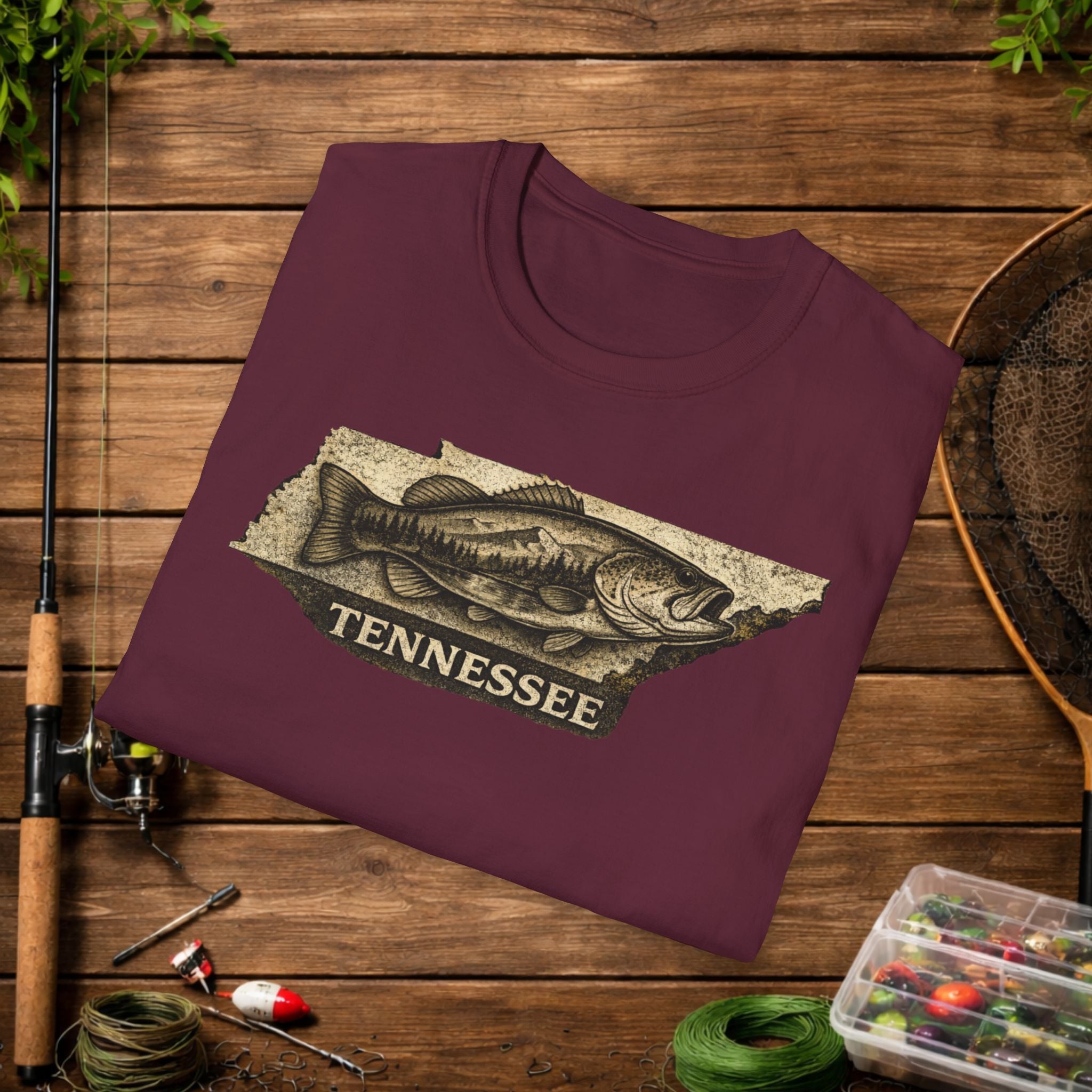 Tennessee Bass Fishing Shirt – Vintage Tennessee Angler Tee – Largemouth Bass State Pride Fishing Apparel – Fisherman Gift
