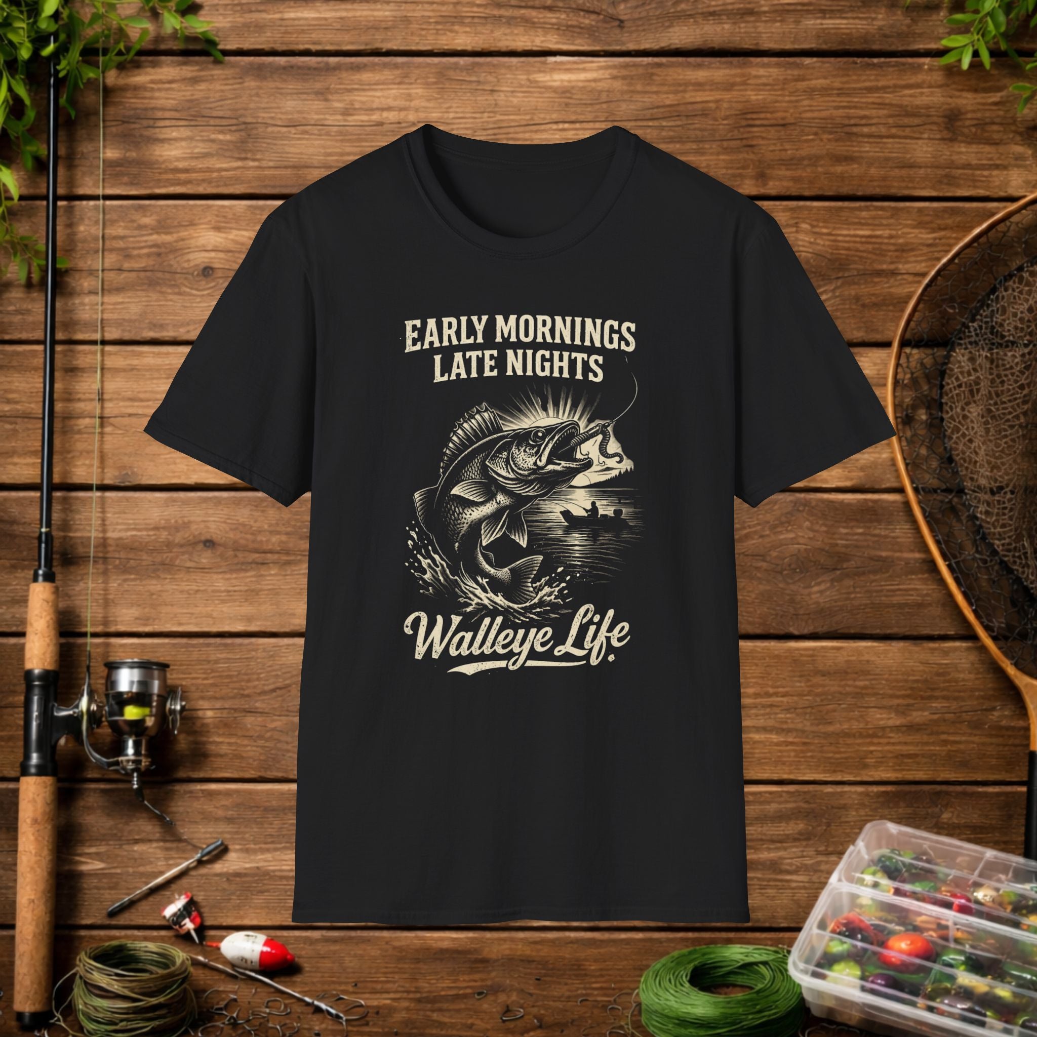 Walleye Life Fishing Shirt – Early Mornings Late Nights Tee – Vintage Walleye Angler Shirt – Fisherman Gift