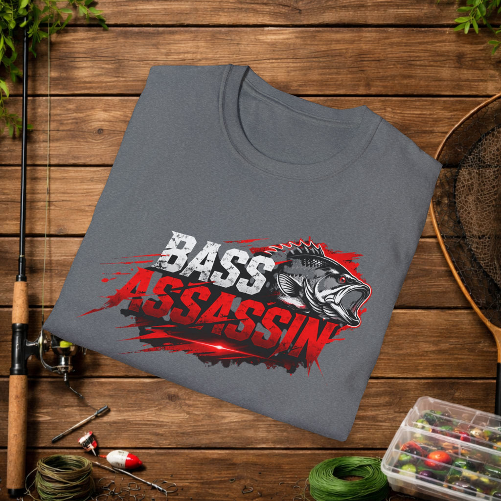 Bass Assassin Fishing Shirt – Funny Bass Fisherman Tee – Largemouth & Smallmouth Bass Fishing Apparel – Angler Gift