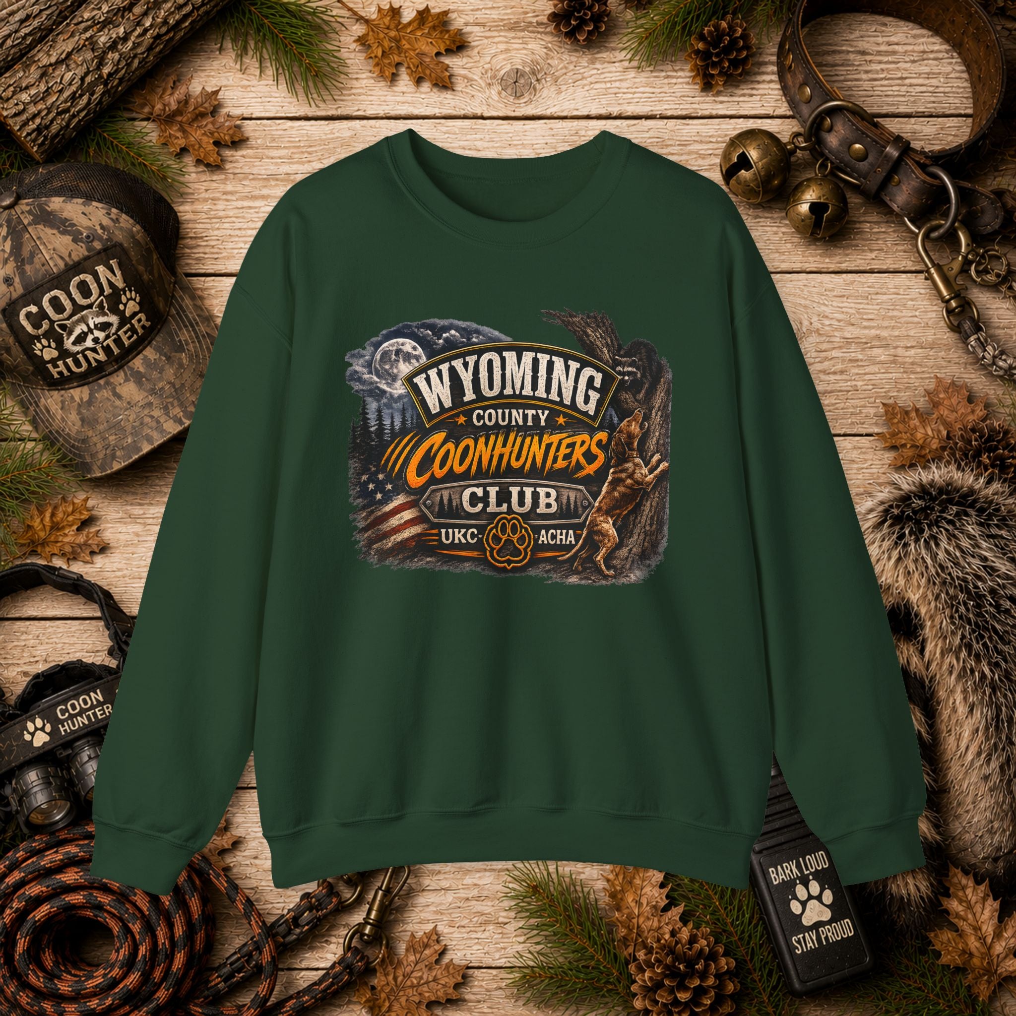 Wyoming County Coonhunters Club Sweatshirt Daul print Banner front/Badge back