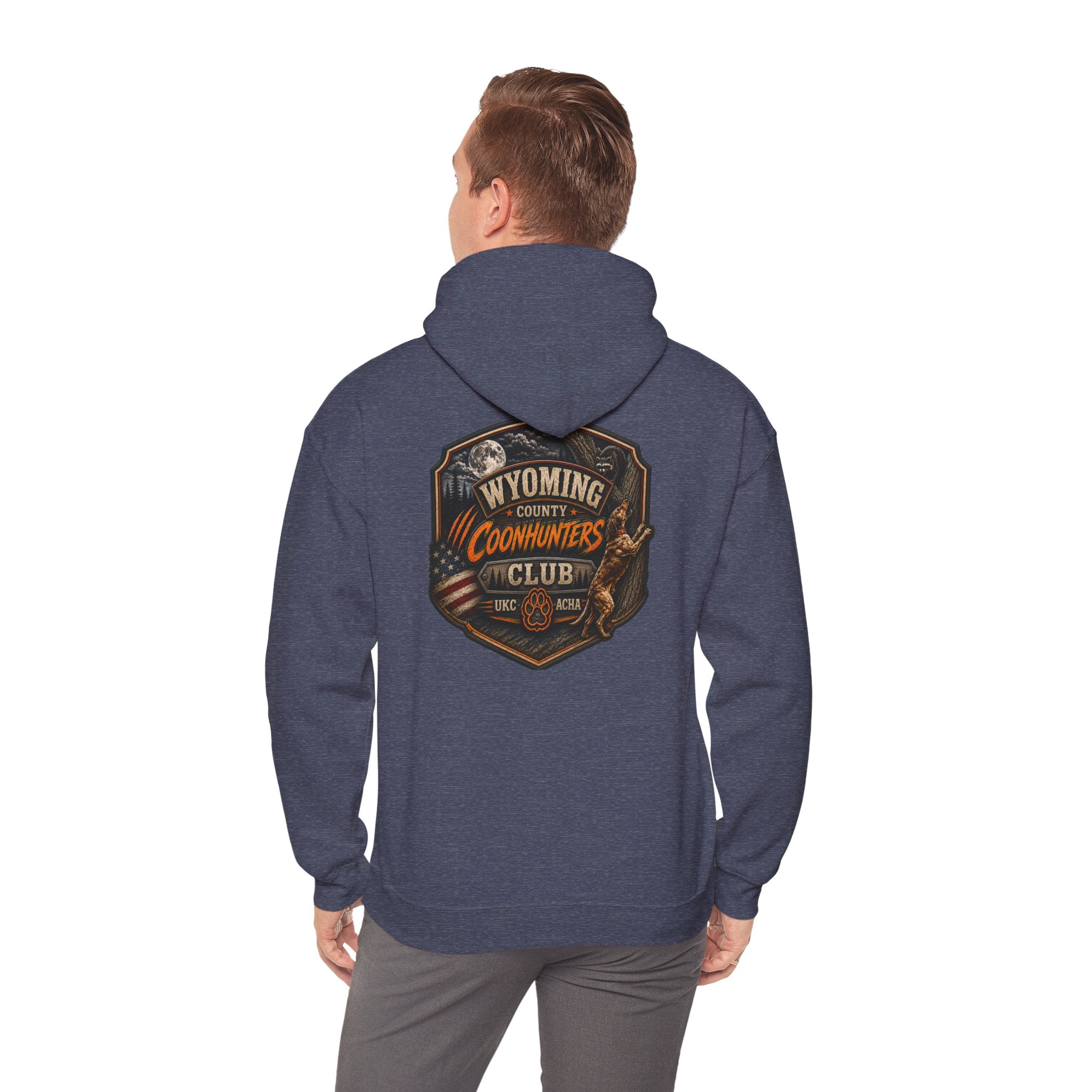 Wyoming County Coonhunters Club Hoodie – Rustic Hunting Badge Sweatshirt