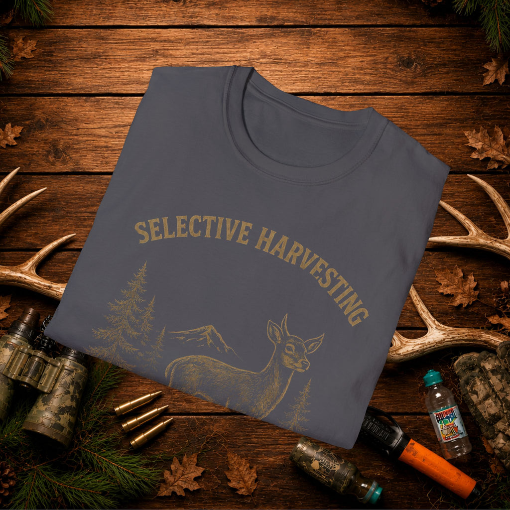 Deer Hunting T-Shirt — "Selective Harvesting What's That" Vintage Outdoor Tee