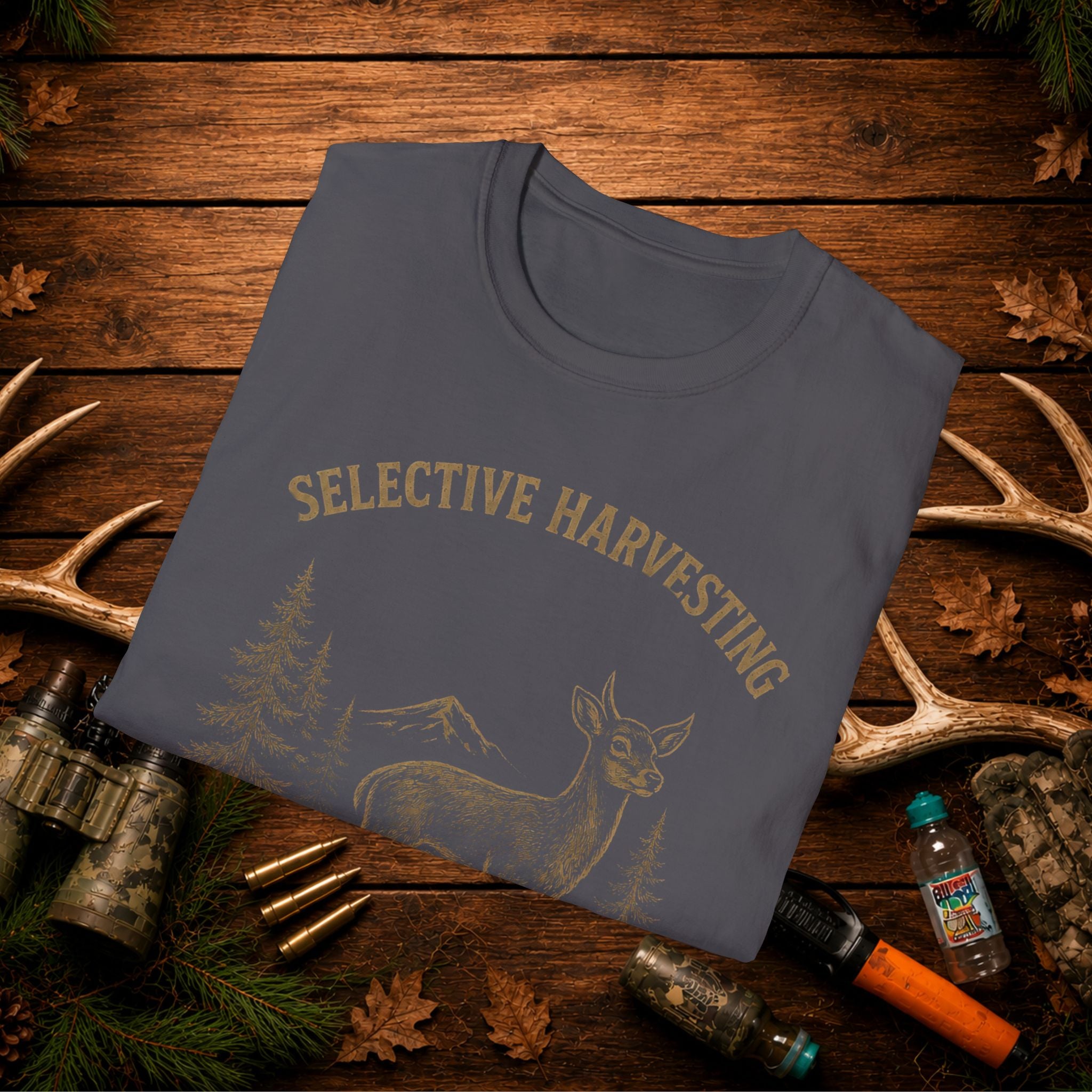 Deer Hunting T-Shirt — "Selective Harvesting What's That" Vintage Outdoor Tee