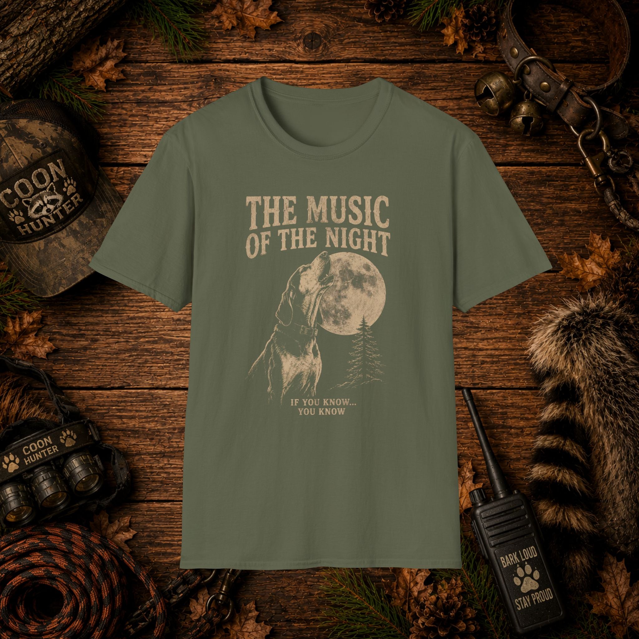 The Music of the Night T-Shirt | Vintage Coon Hound Moon Graphic Tee | Wild Wonderful Wear