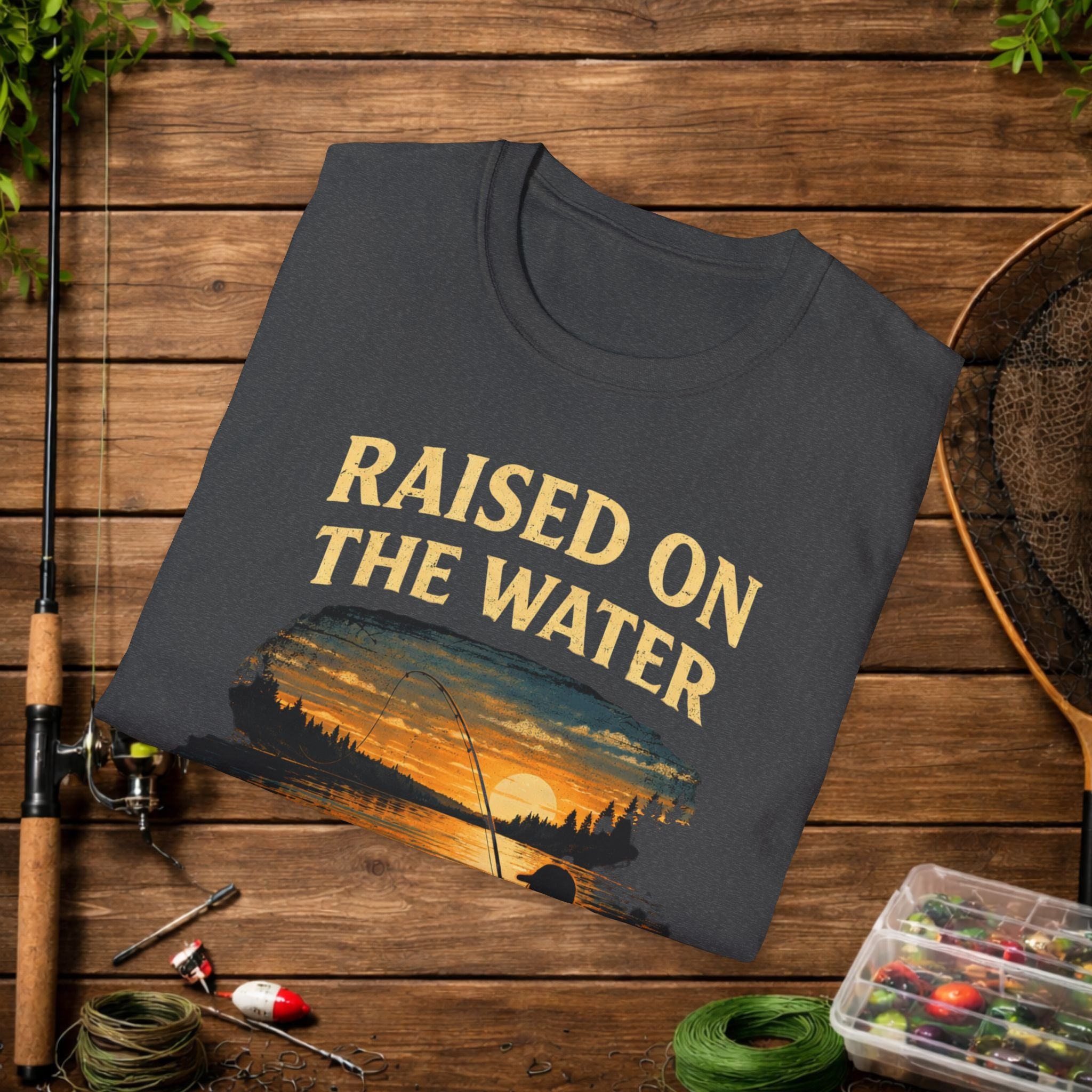 Raised On The Water Shirt – Fishing Dad Tee – Sunset Lake Fishing Shirt – Father Son Fishing Gift – Outdoor Lifestyle Apparel