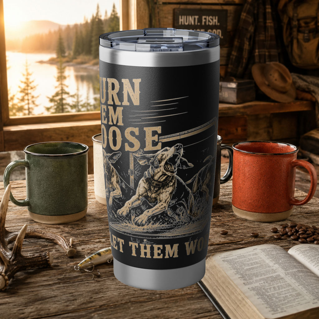 Coon Hunter 20oz Tumbler — "Turn 'Em Loose, Let Them Work" Hunting Dog Travel Mug
