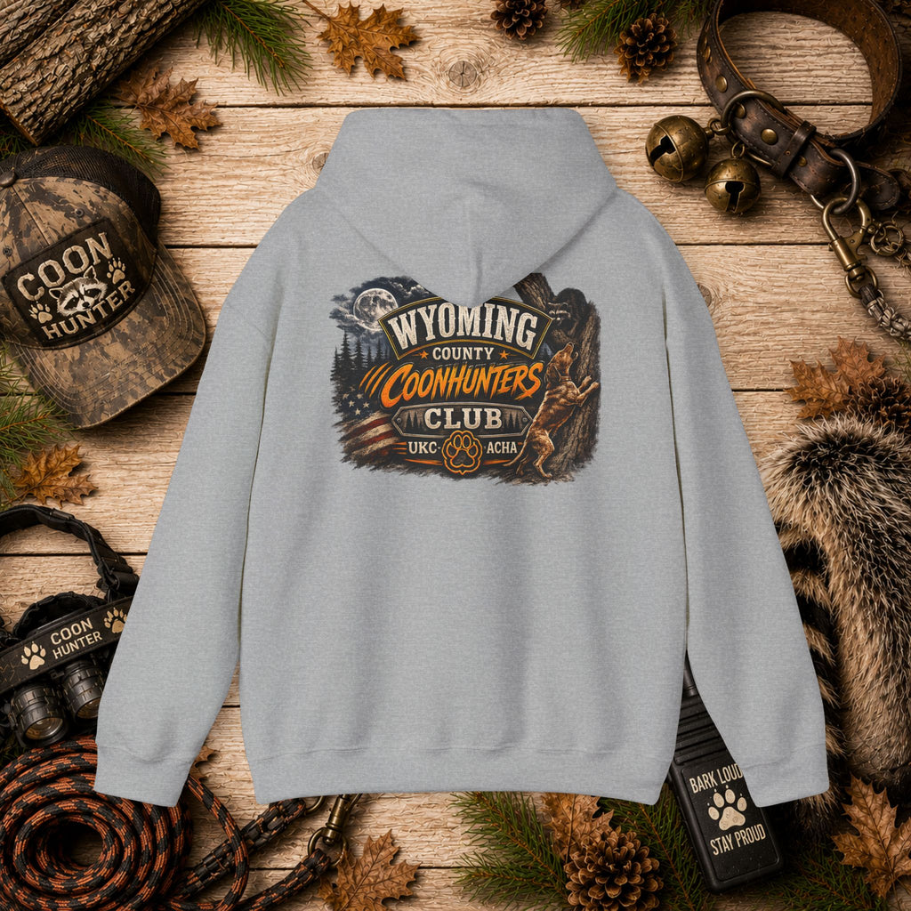Wyoming Coonhunters Club Hoodie – Dual print badge front/banner back