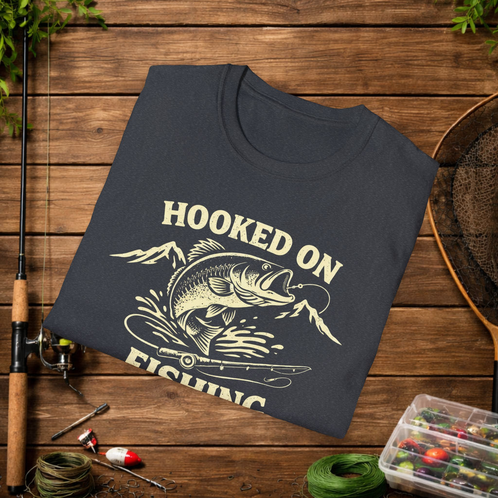 Hooked on Fishing Shirt – Bass Fishing T-Shirt – Funny Angler Tee – Largemouth Bass Fisherman Gift – Lake Fishing Shirt