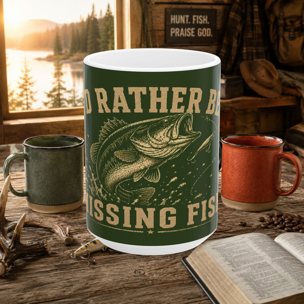 I'd Rather Be Missing Fish Bass Fishing Coffee Mug – 15oz