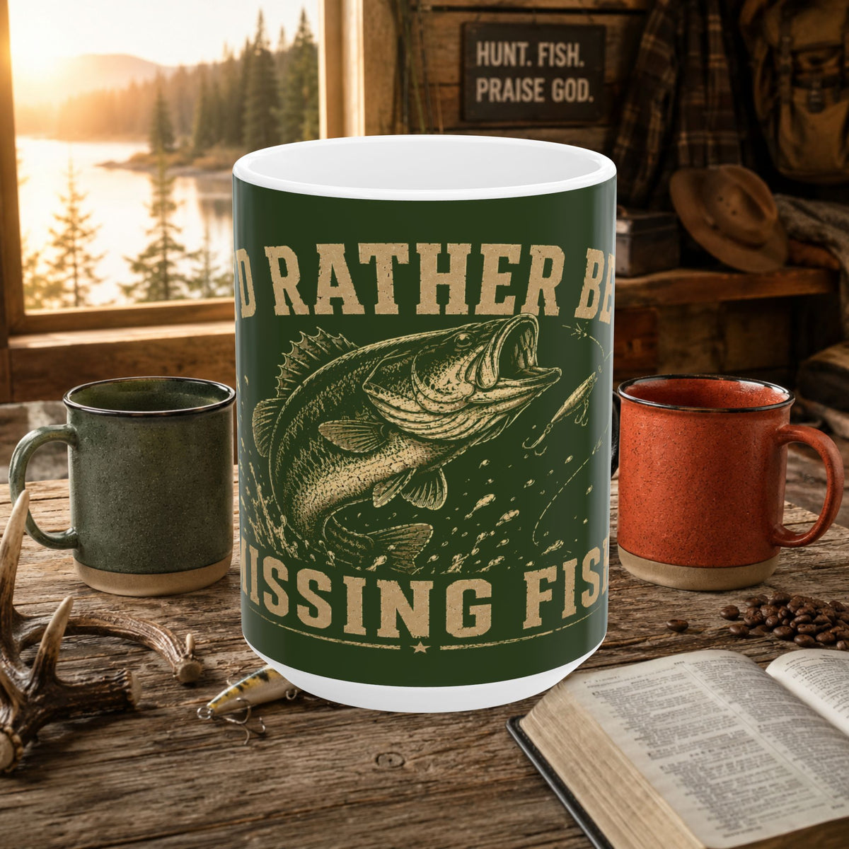 I'd Rather Be Missing Fish Bass Fishing Coffee Mug – 15oz