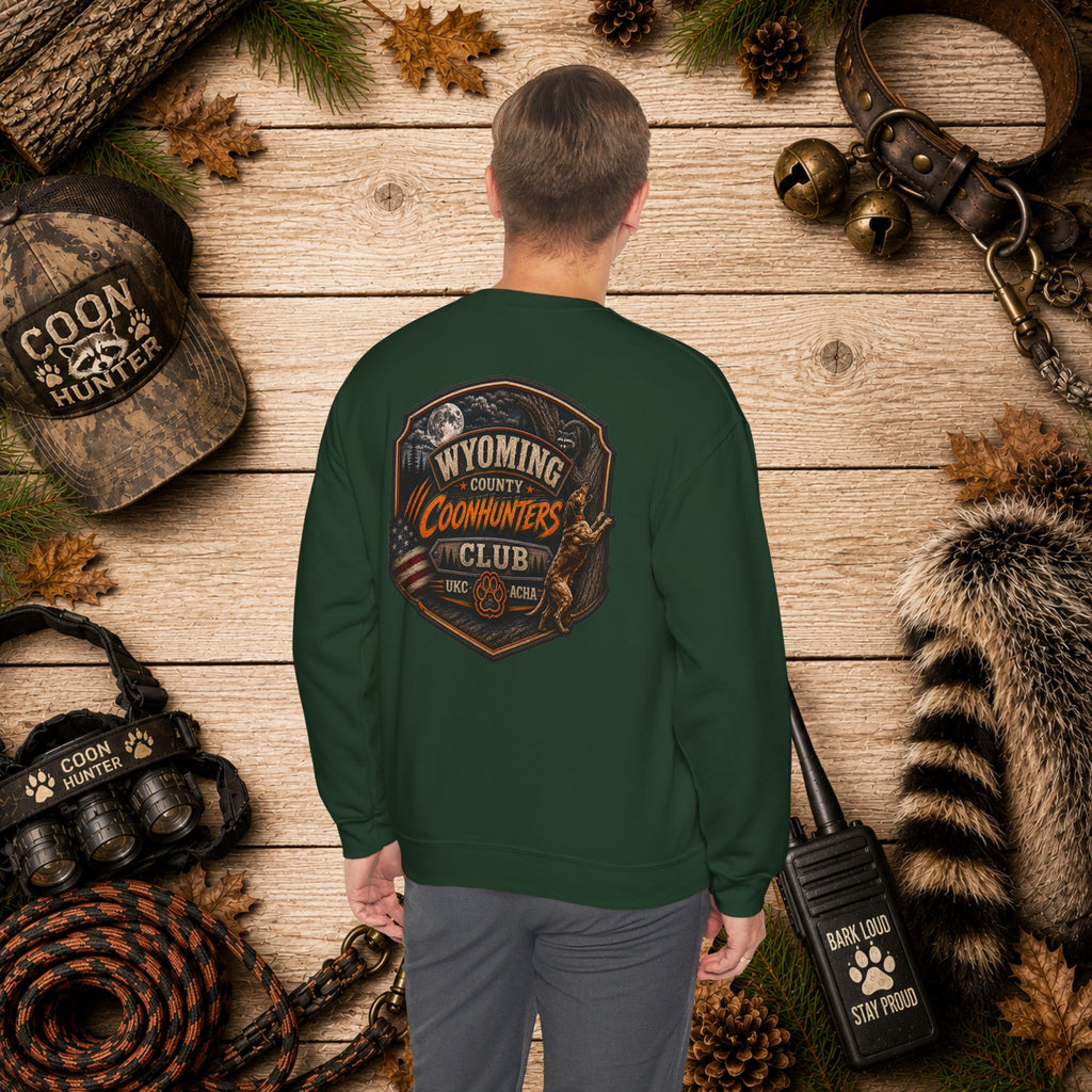 Wyoming County Coonhunters Club Sweatshirt Daul print Banner front/Badge back