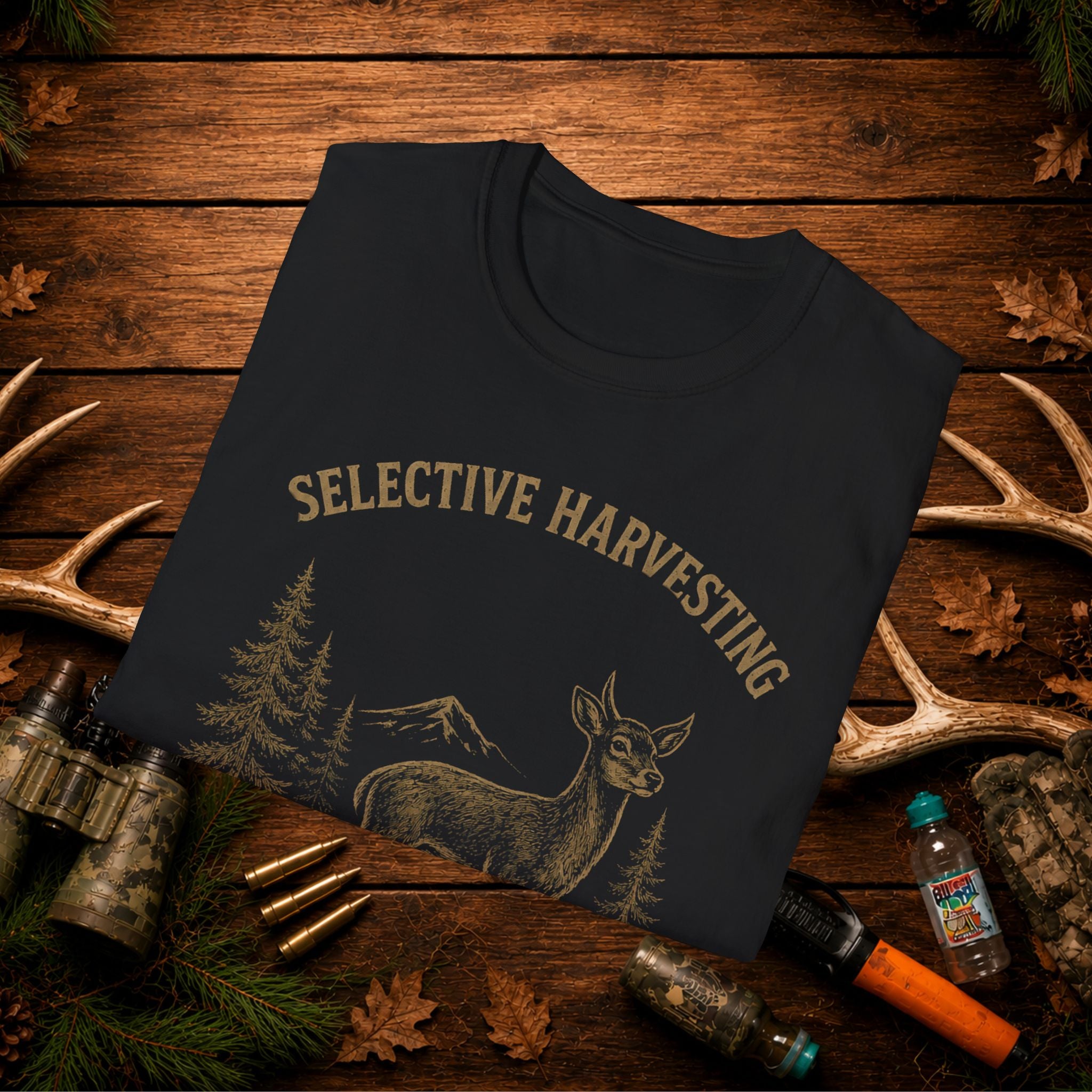 Deer Hunting T-Shirt — "Selective Harvesting What's That" Vintage Outdoor Tee