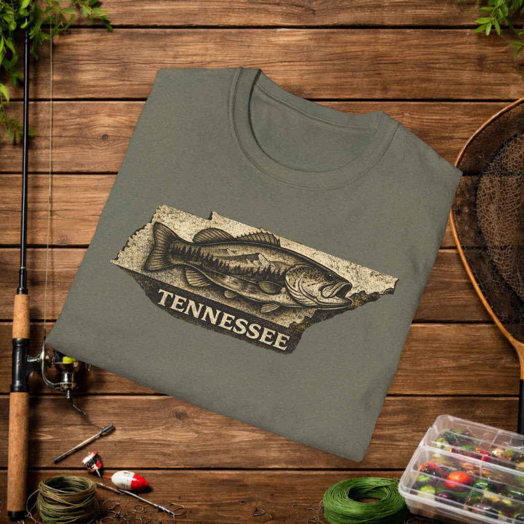 Tennessee Bass Fishing Shirt – Vintage Tennessee Angler Tee – Largemouth Bass State Pride Fishing Apparel – Fisherman Gift