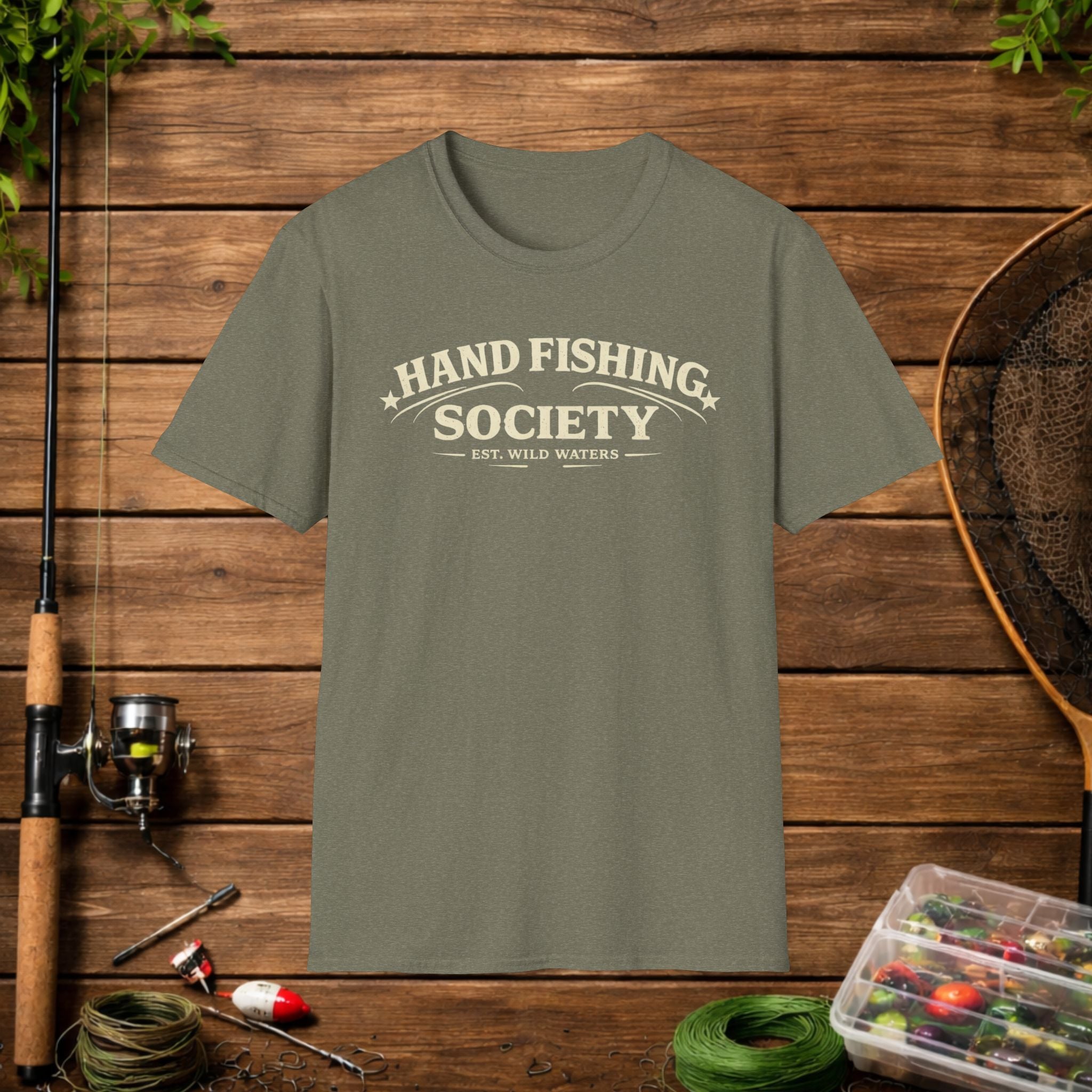 Hand Fishing Society Shirt – Catfish Noodling Tee – Wild Waters Fishing Shirt – River Life Outdoor Apparel