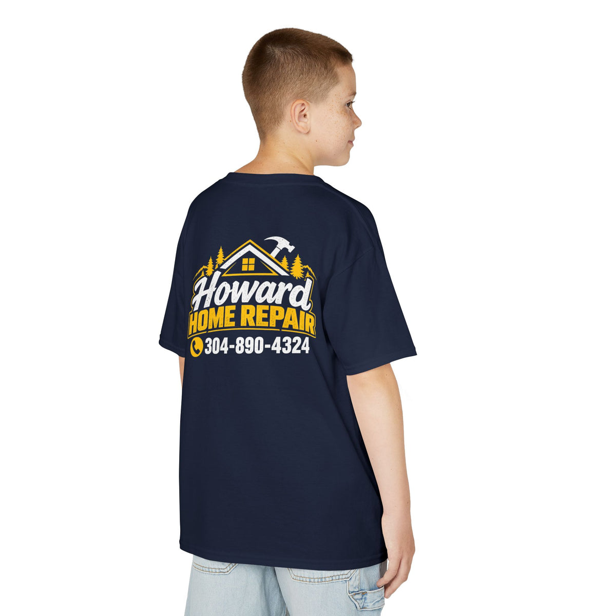 Kids Tee — "Howard Home Repair" Logo Back | Kids Workwear T‑Shirt, Phone Number