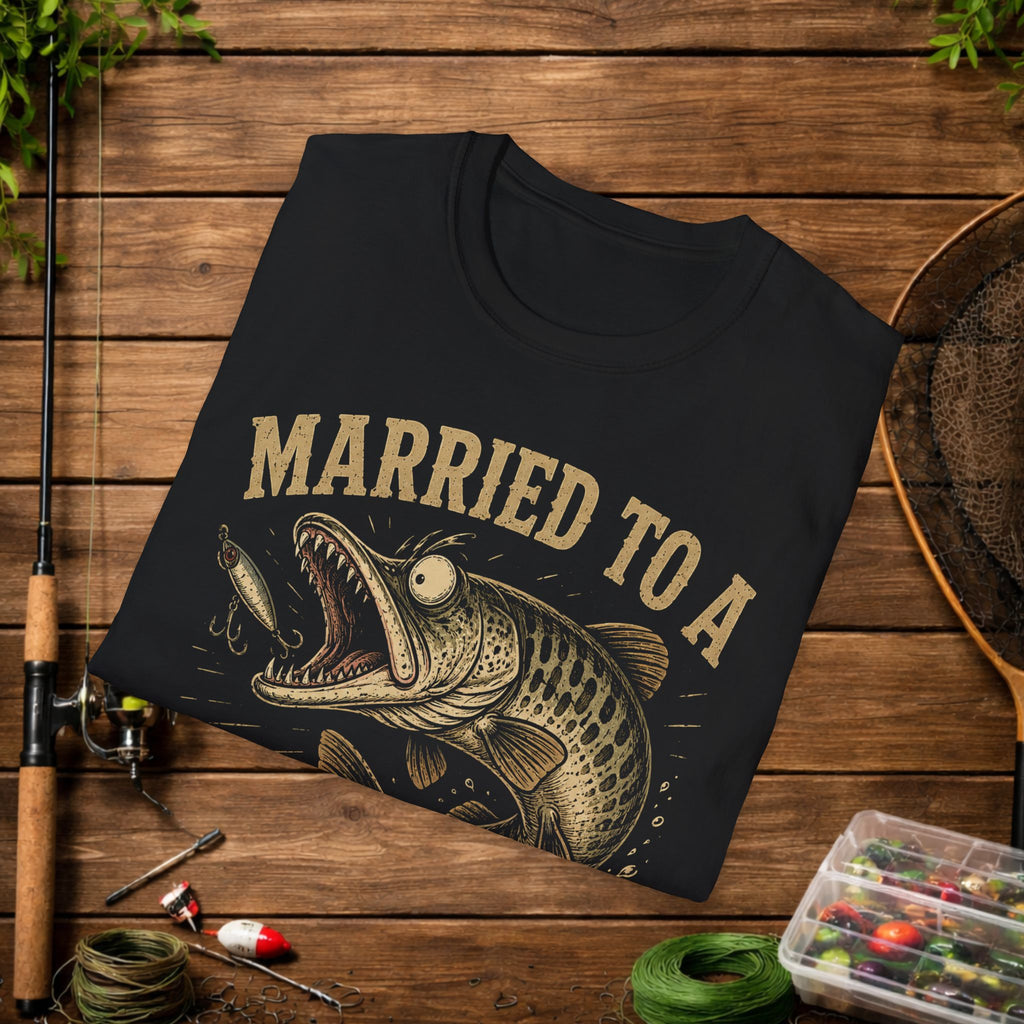 Married to a Musky Addict T-Shirt — Funny Fishing Gift for Muskie Lovers
