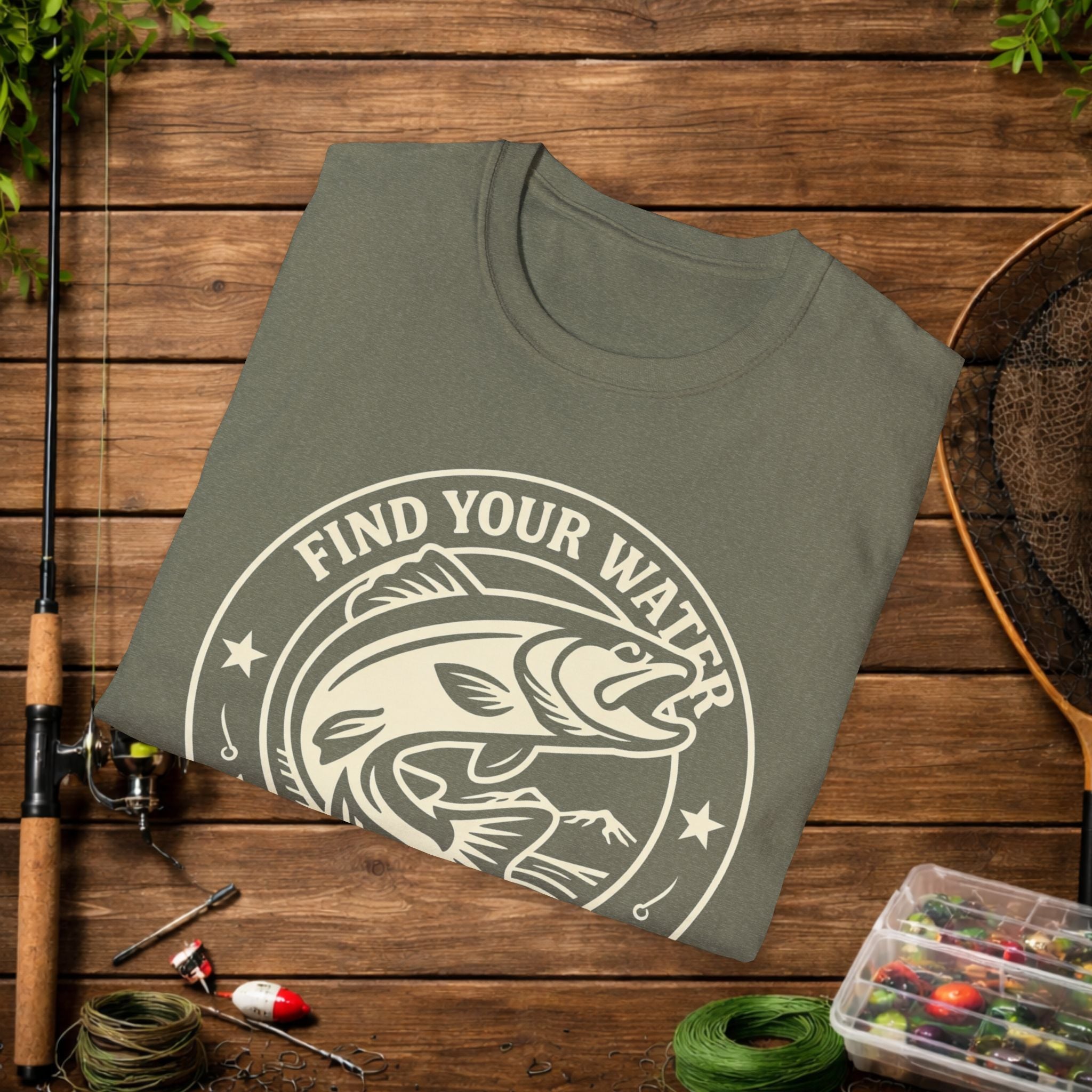 Find Your Water Fishing Shirt – Hooked in the Hills Bass Graphic Tee – Trout & Bass Angler Gift