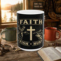 Faith Fish & Hunt Ceramic Mug — Christian Deer & Bass Coffee Cup (11oz/15oz)