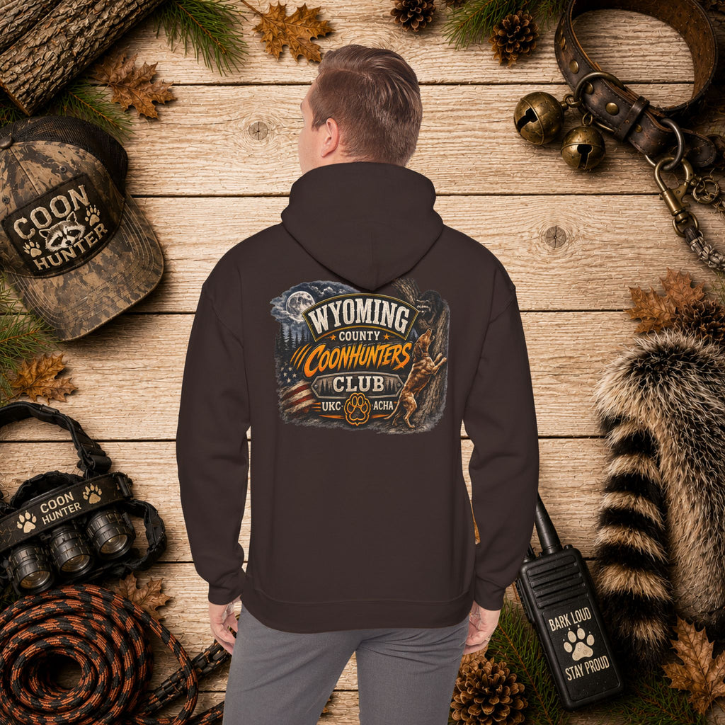 Wyoming Coonhunters Club Hoodie – Dual print badge front/banner back