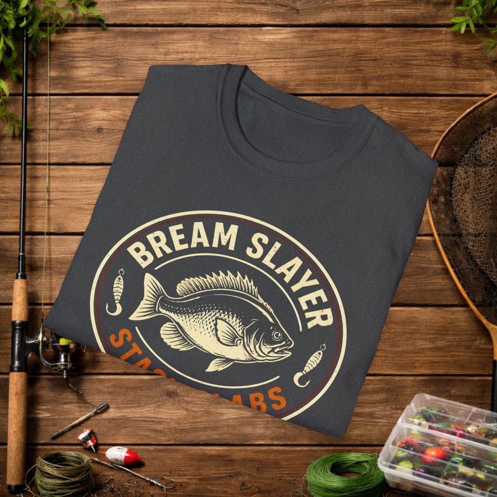 Bream Slayer Shirt – Stack Slabs Fishing Tee – Panfish Angler Badge Shirt – Crappie & Bluegill Fishing Shirt