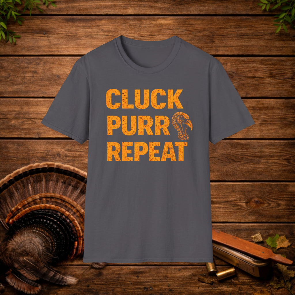Cluck Purr Repeat Turkey Hunting Shirt – Turkey Calling Tee – Spring Turkey Season Hunter Shirt – Gobbler Hunting Apparel