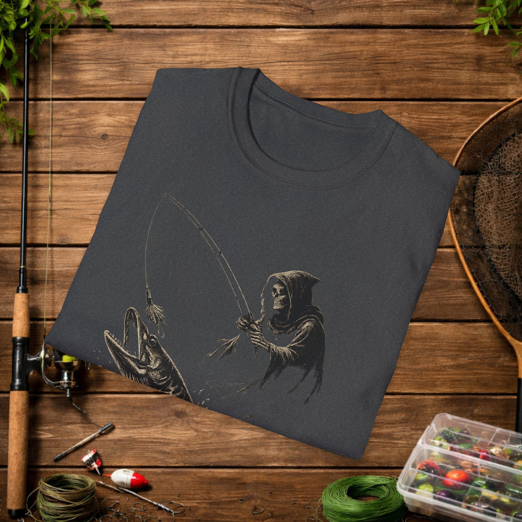 Musky Fishing T-Shirt – Grim Reaper Fishing Design “50” – Muskie Angler Shirt – Dark Fishing Tee – Gift for Fishermen