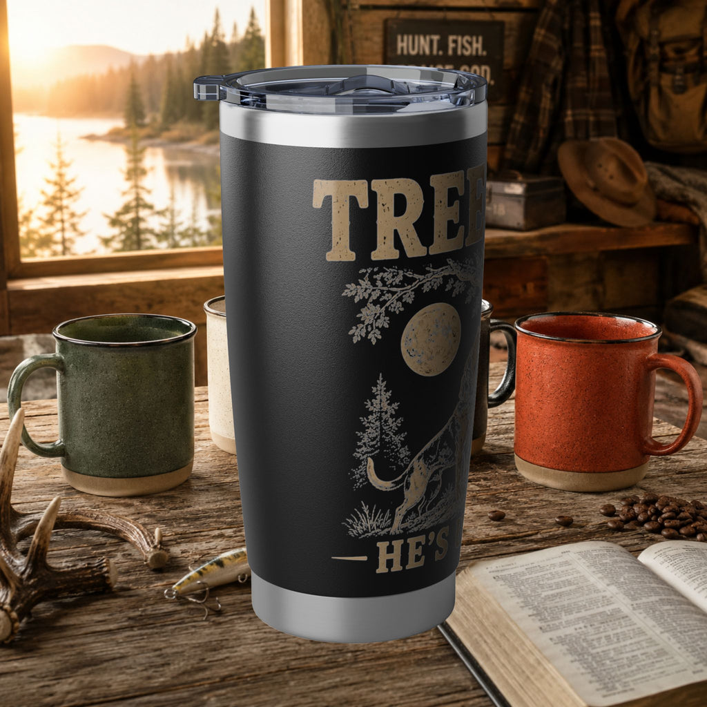 Coon Hunting 20oz Tumbler — "Tree Talk: He's Up There" Hound Dog Travel Mug