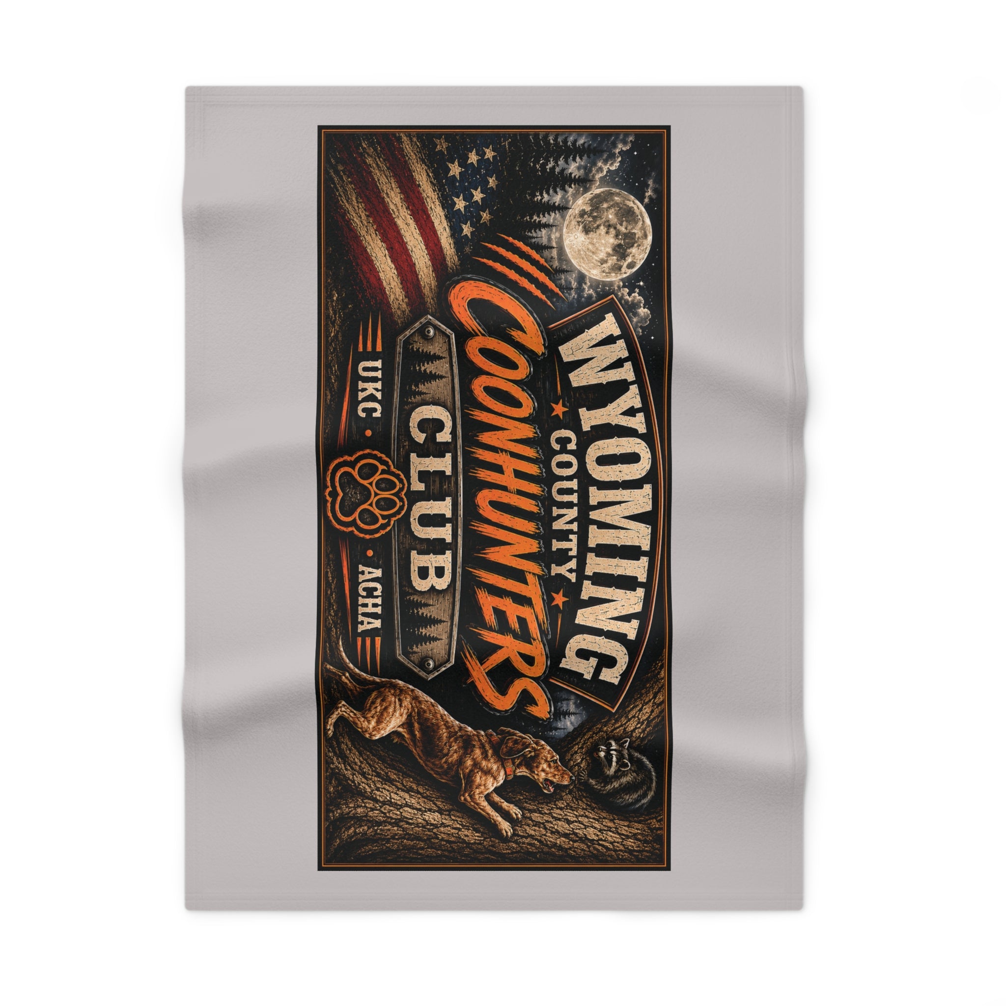Wyoming Coonhunters Club Soft Fleece Baby Blanket — Vintage Moonlight Hunting Design