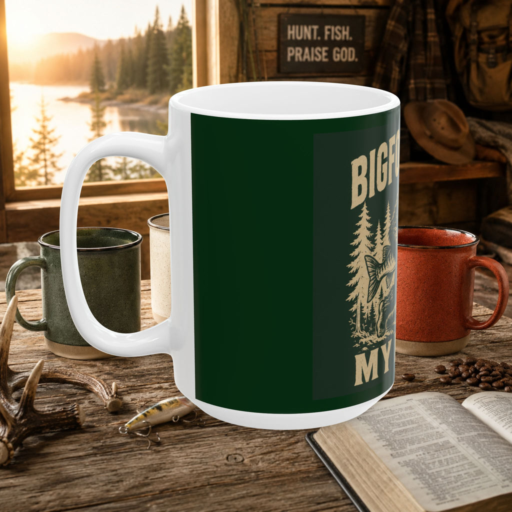 Bigfoot Stole My Musky Ceramic Mug — Funny Fishing Coffee Cup for Anglers