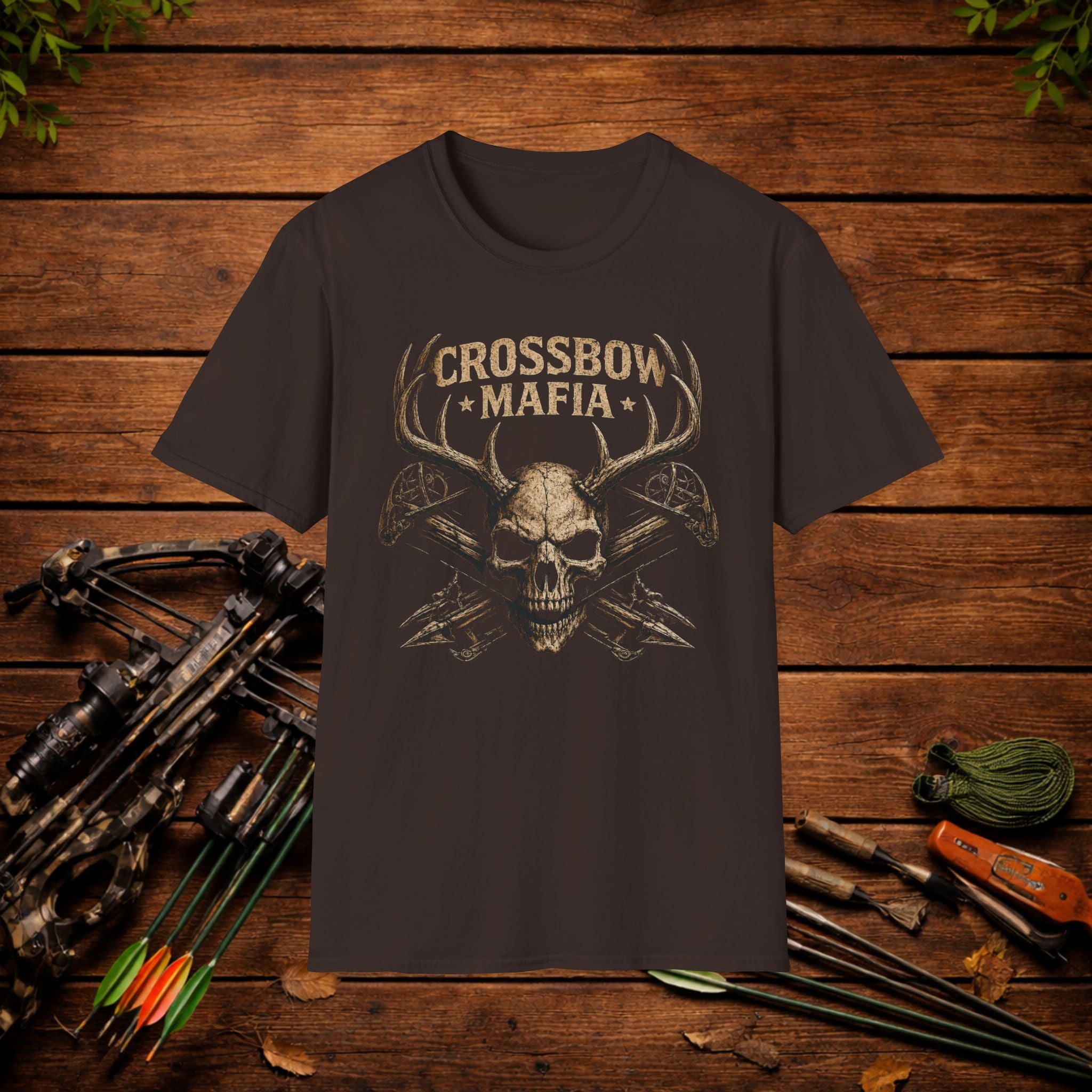 Crossbow Mafia T-Shirt — Skull & Antlers Hunting Graphic Tee