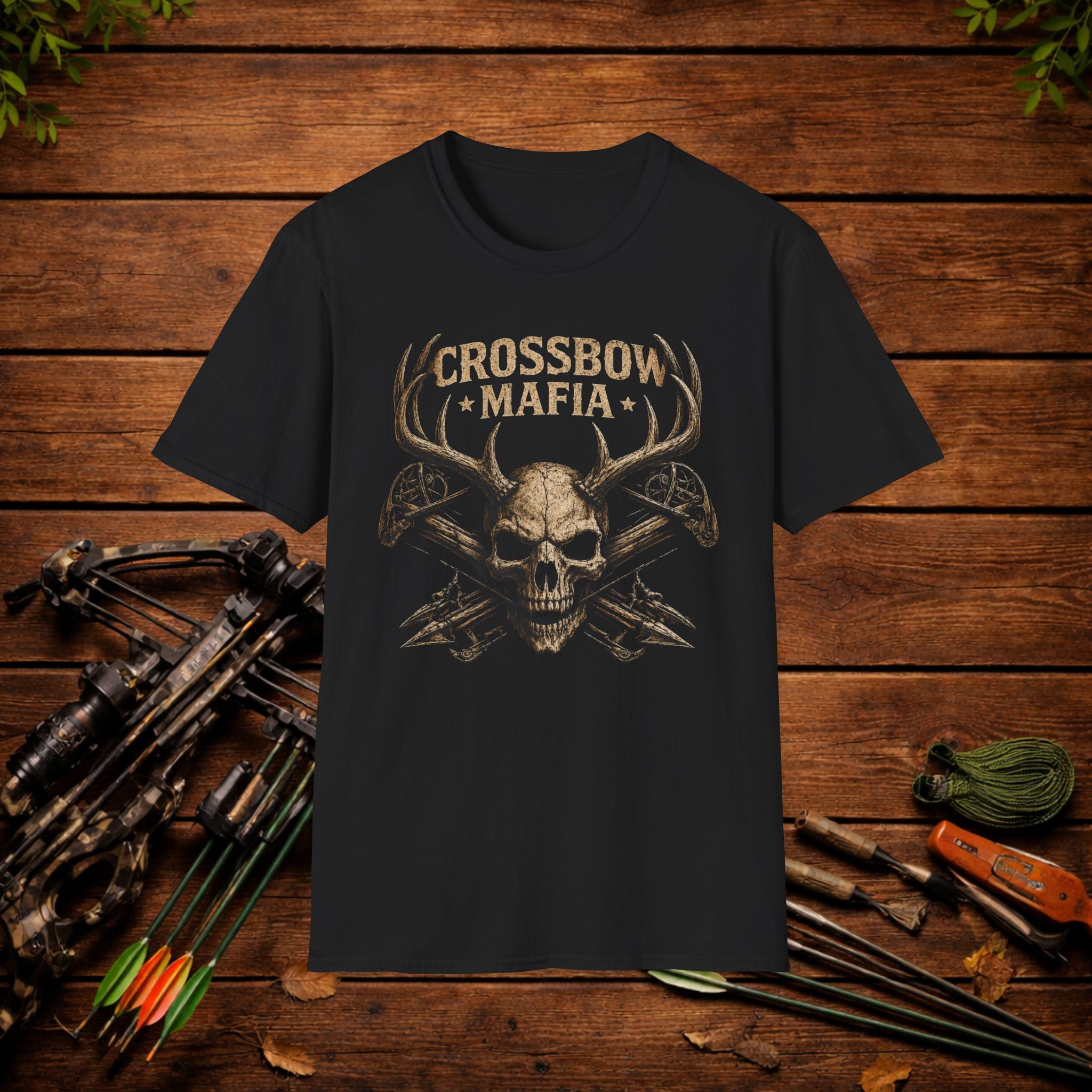 Crossbow Mafia T-Shirt — Skull & Antlers Hunting Graphic Tee