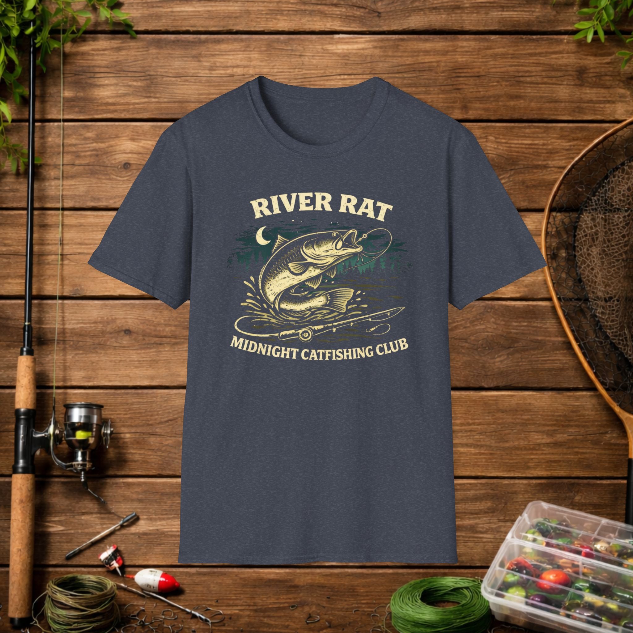 River Rat Catfishing Shirt – Midnight Catfishing Club Tee – Night Fishing T-Shirt – Catfish Angler Gift