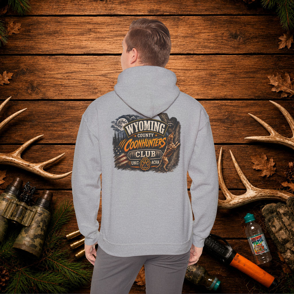 Coonhunters Club Hoodie — Wyoming County Retro Hunting Graphic