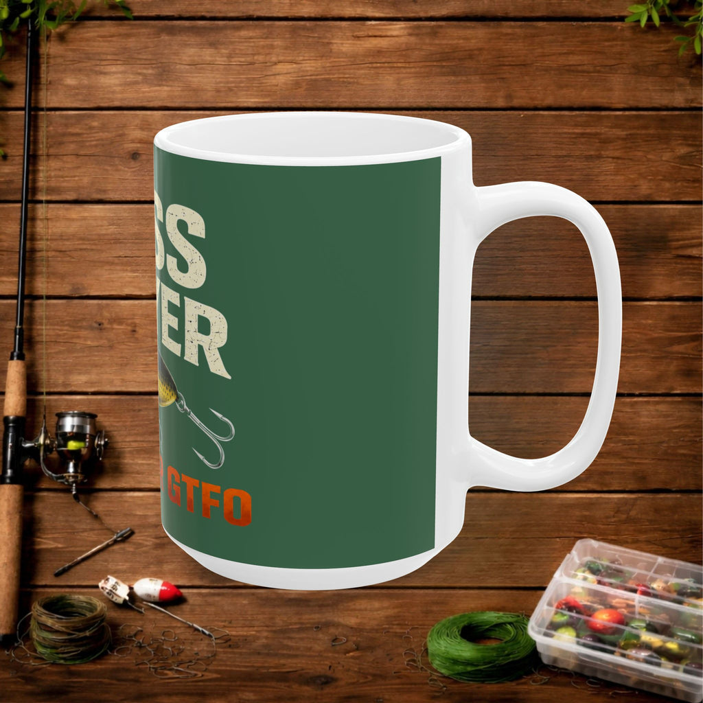 Bass Slayer Fishing Ceramic Mug – No Limits or GTFO | Funny Angler Gift | 11oz & 15oz