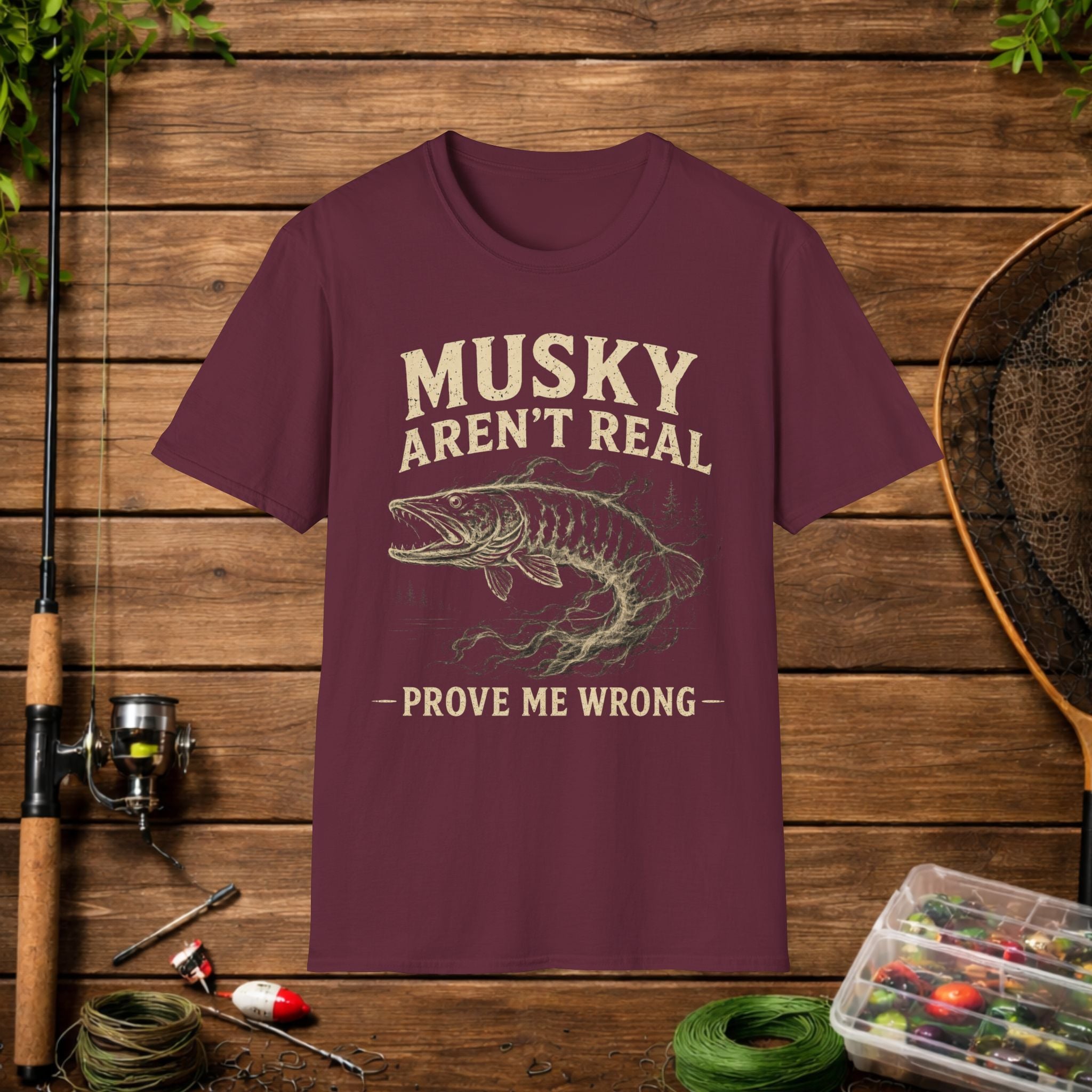 Musky Aren't Real T‑Shirt – Funny Muskie Fishing Shirt, 'Prove Me Wrong' Angler Tee