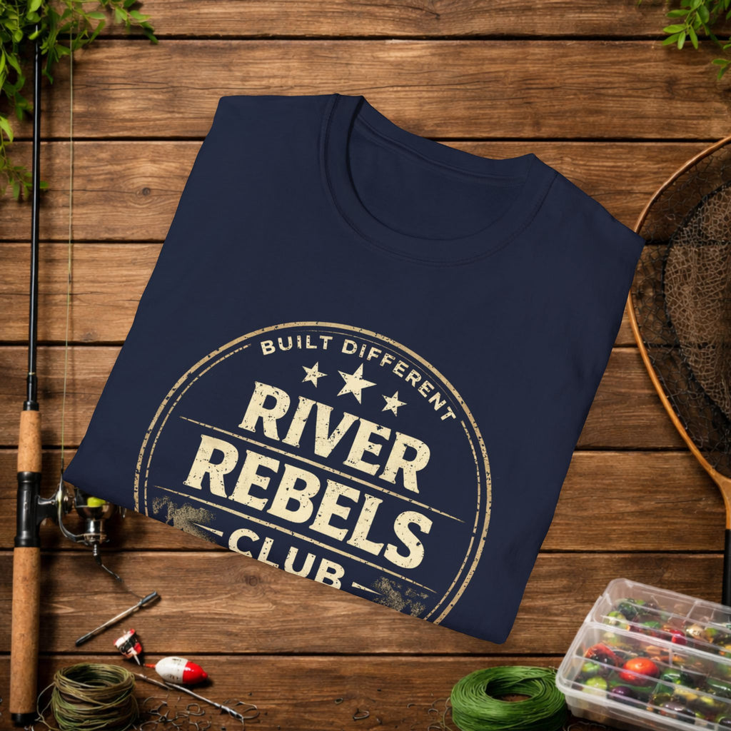 River Rebels Club Shirt – Built Different Fishing Tee – Earn Your Catch Outdoor Shirt – Rustic River Life Apparel