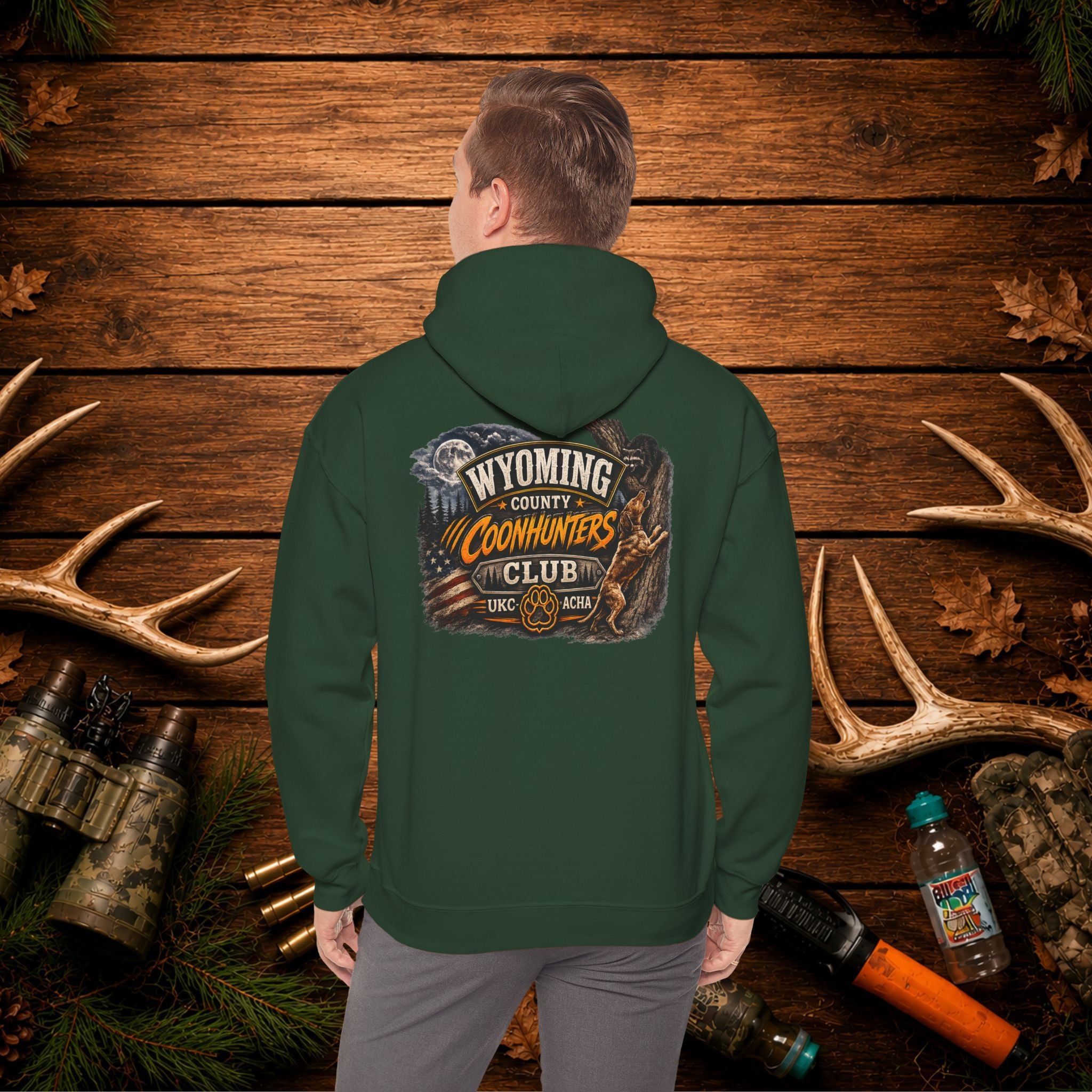 Coonhunters Club Hoodie — Wyoming County Retro Hunting Graphic