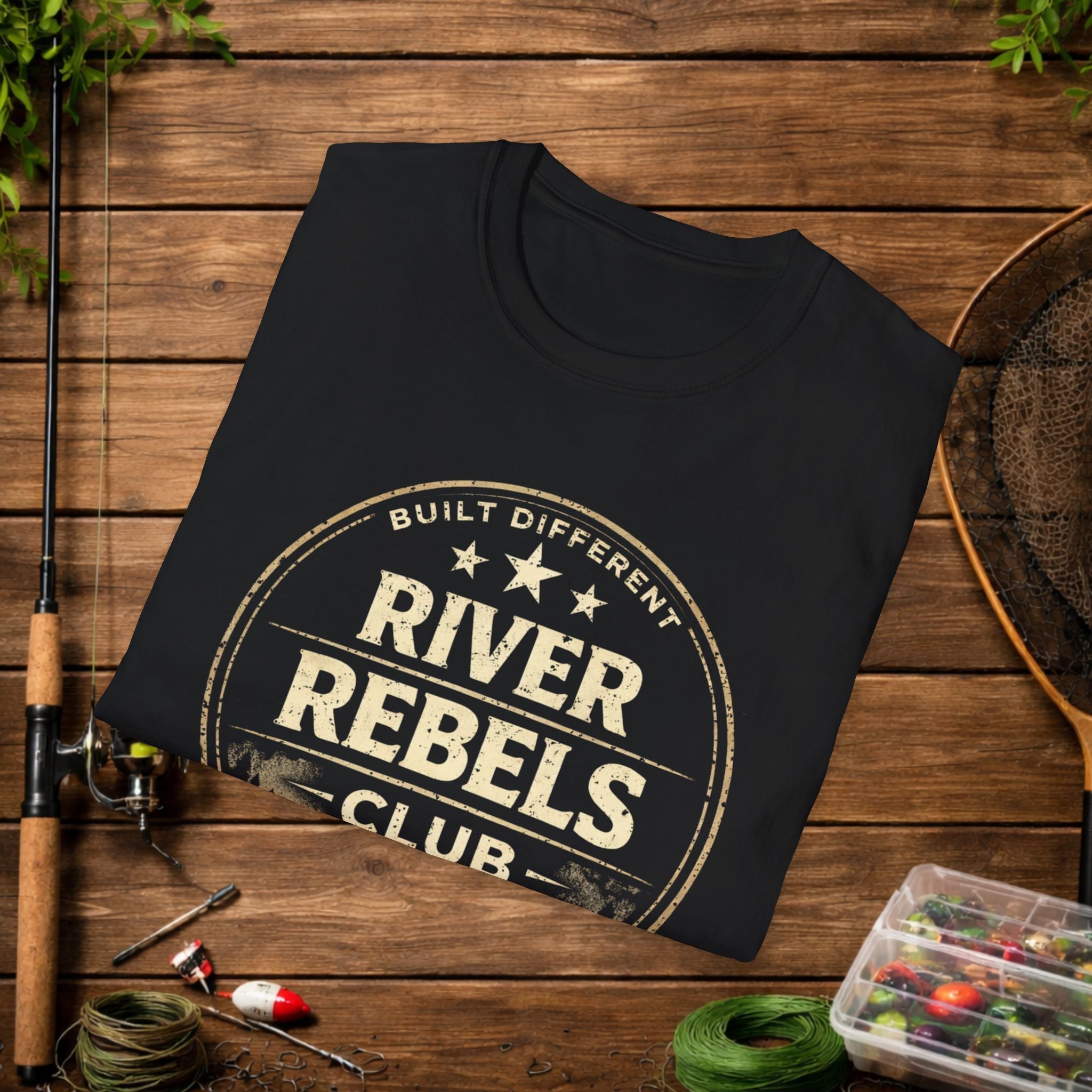 River Rebels Club Shirt – Built Different Fishing Tee – Earn Your Catch Outdoor Shirt – Rustic River Life Apparel