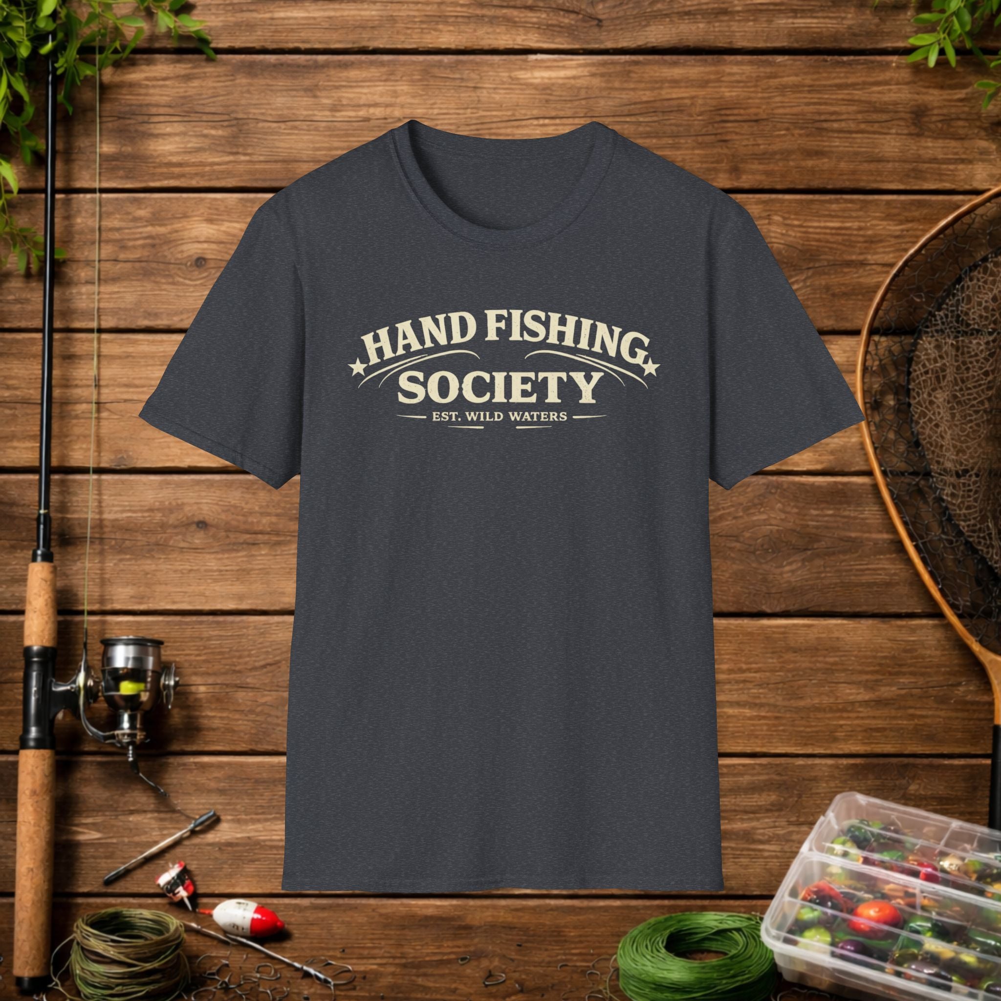 Hand Fishing Society Shirt – Catfish Noodling Tee – Wild Waters Fishing Shirt – River Life Outdoor Apparel