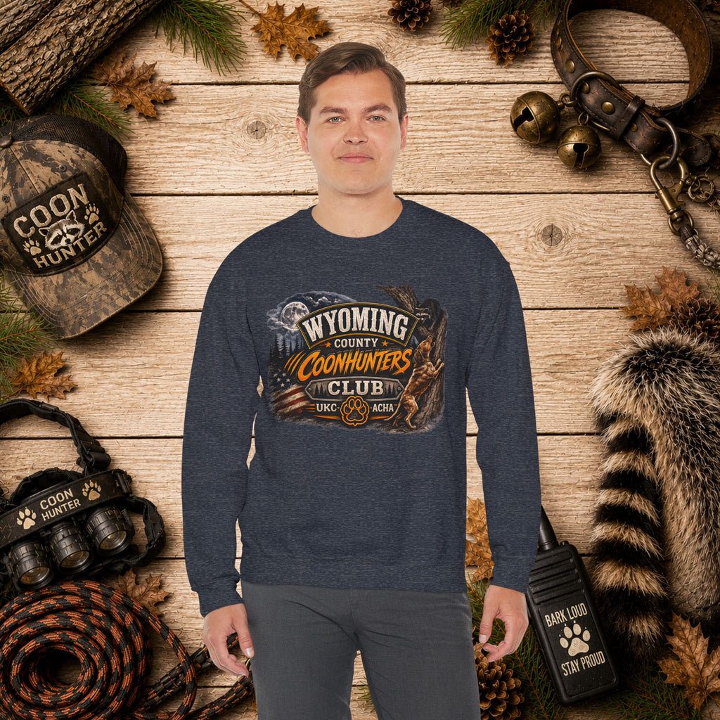 Wyoming County Coonhunters Club Sweatshirt Daul print Banner front/Badge back