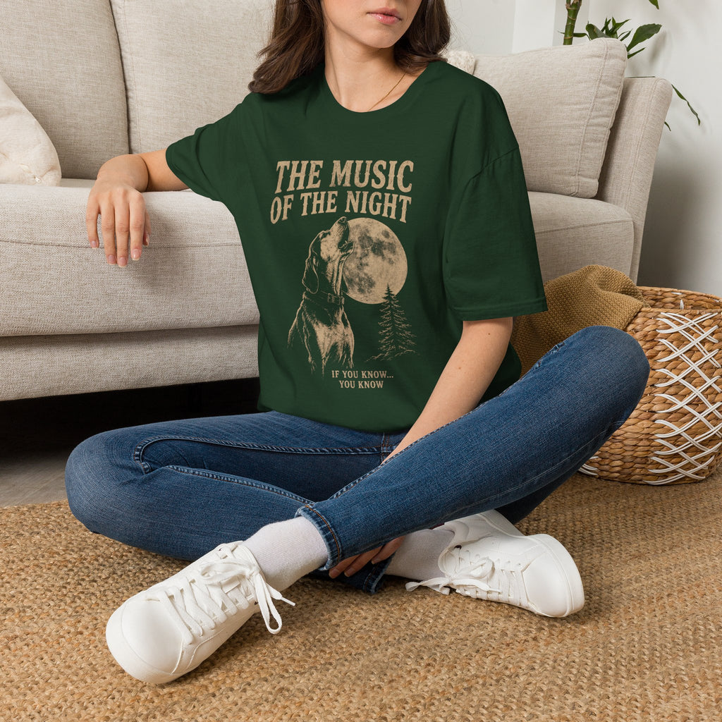 The Music of the Night T-Shirt | Vintage Coon Hound Moon Graphic Tee | Wild Wonderful Wear