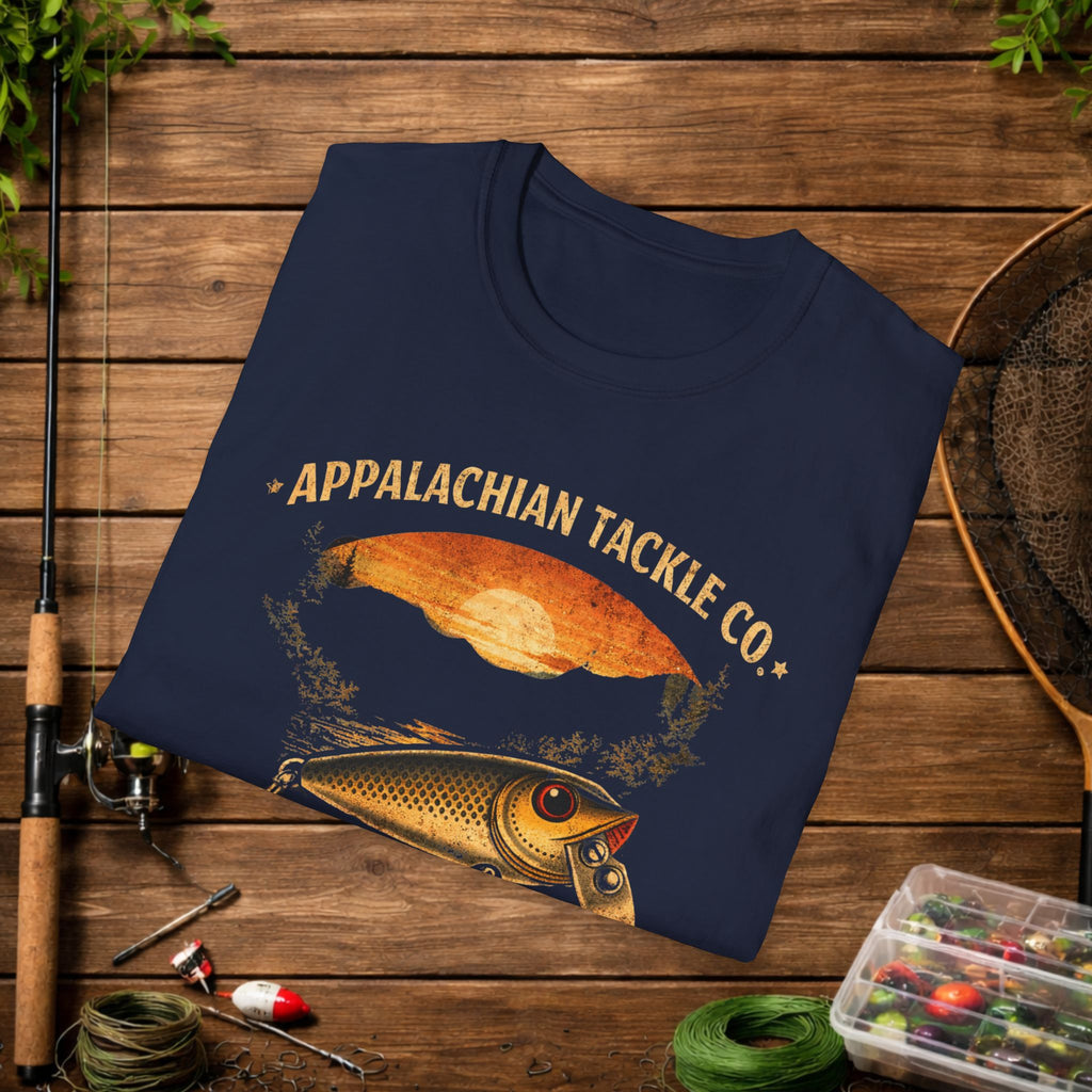 Appalachian Tackle Co Creek Chub Shirt – Vintage Fishing Lure Tee – Old School Bass Fishing Shirt – Mountain Stream Apparel
