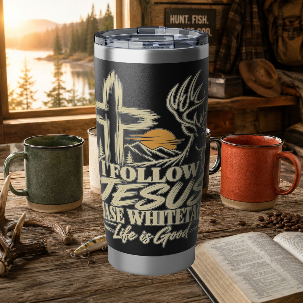 I Follow Jesus Chase Whitetails 20oz Tumbler | Christian Hunting Cup