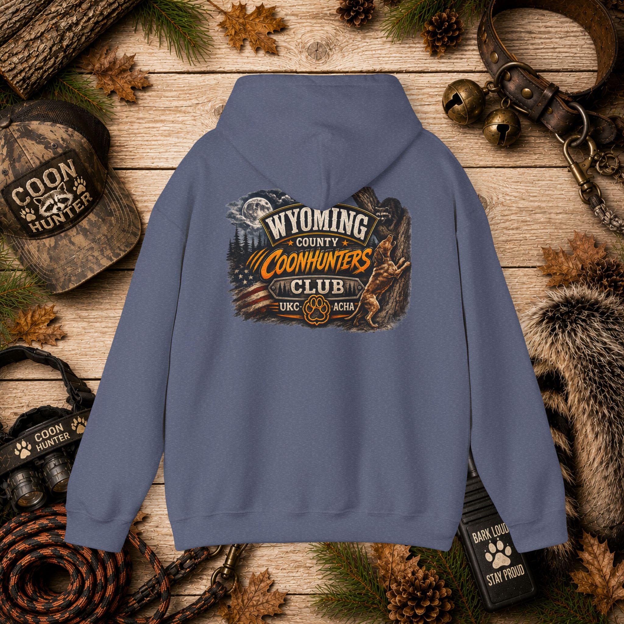 Wyoming Coonhunters Club Hoodie – Dual print badge front/banner back