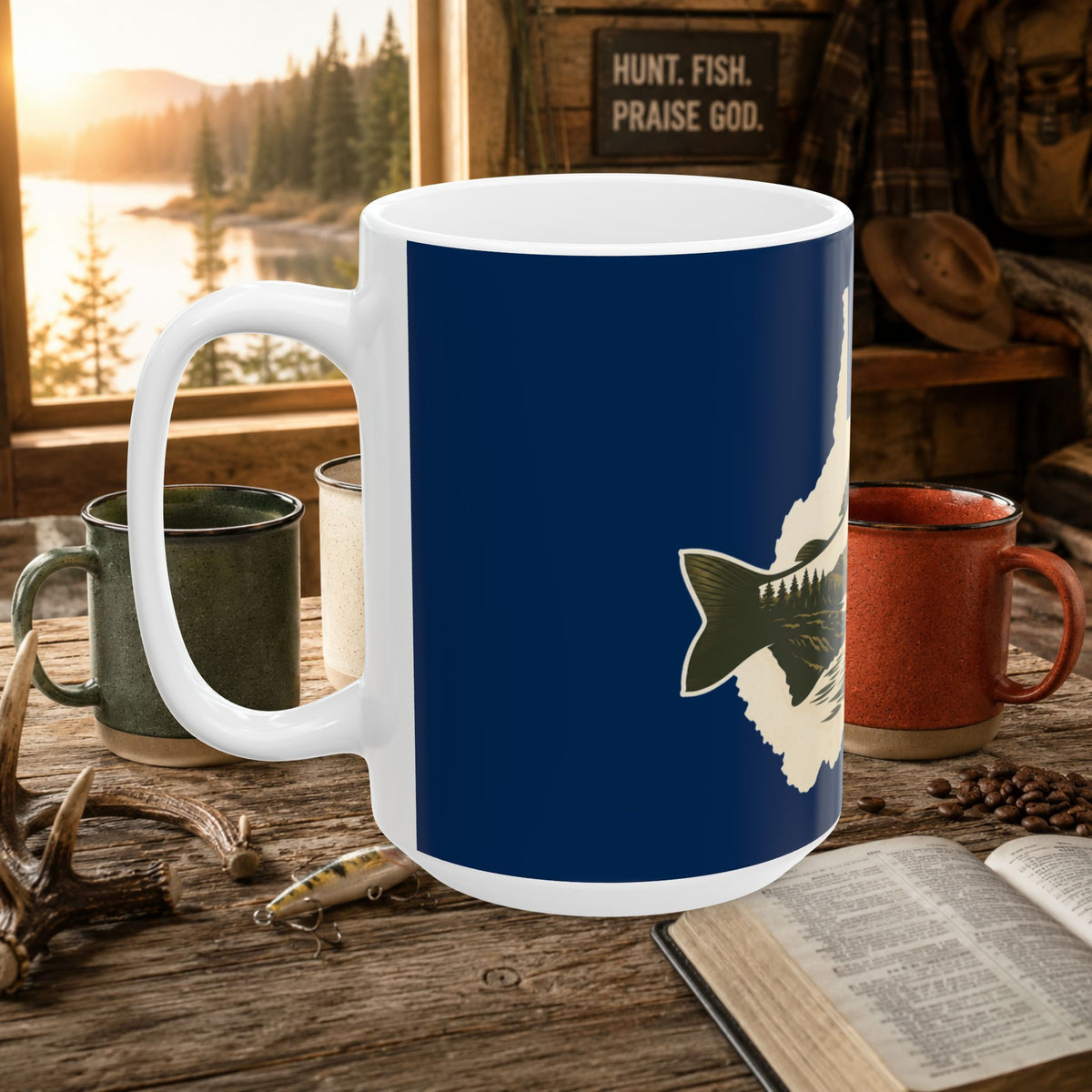 West Virginia Fishing Coffee Mug – 15oz Mountain & River Design