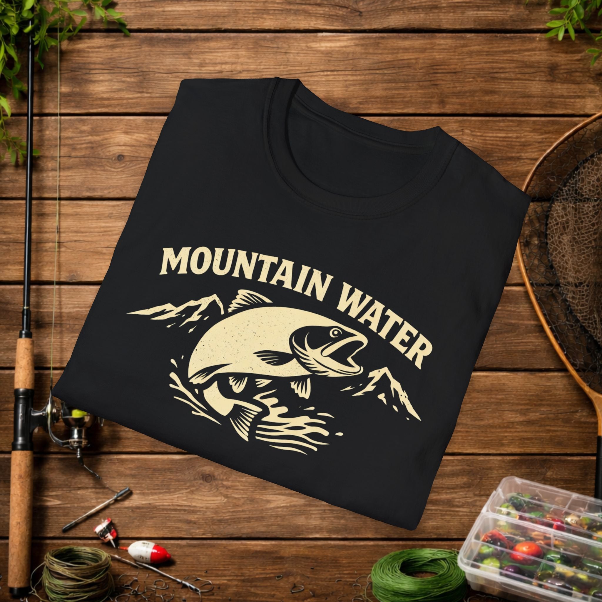 Mountain Water Fishing Shirt – Vintage Trout Angler Tee – Outdoor Fisherman Gift – Lake & River Fishing Graphic T-Shirt