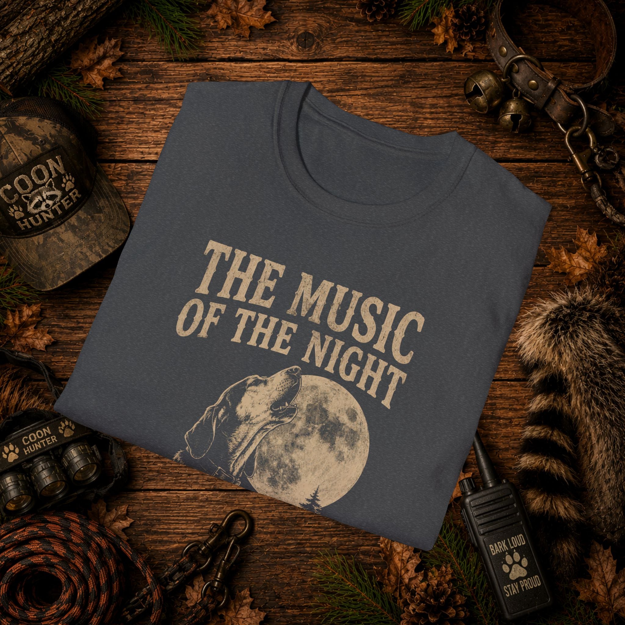 The Music of the Night T-Shirt | Vintage Coon Hound Moon Graphic Tee | Wild Wonderful Wear