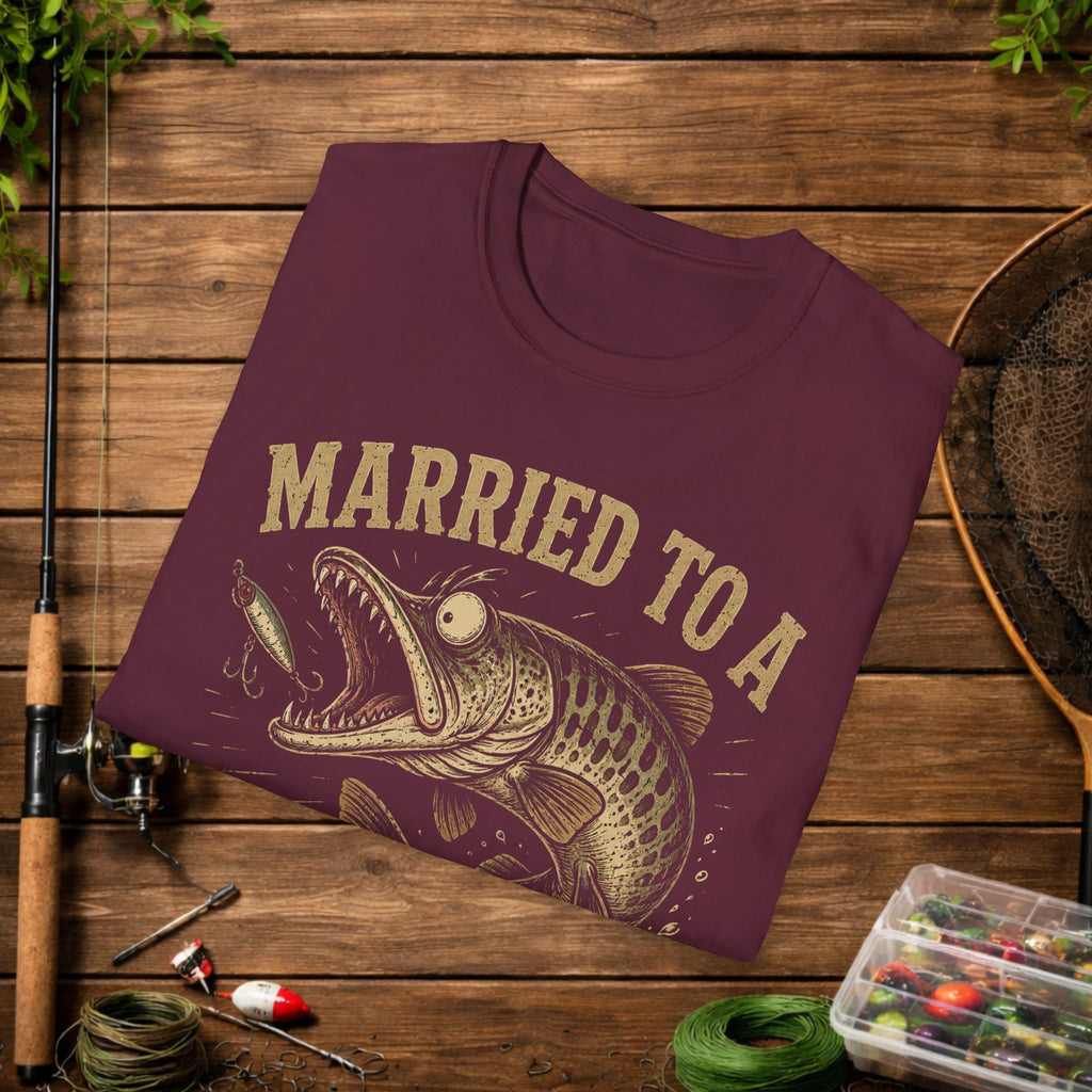 Married to a Musky Addict T-Shirt — Funny Fishing Gift for Muskie Lovers